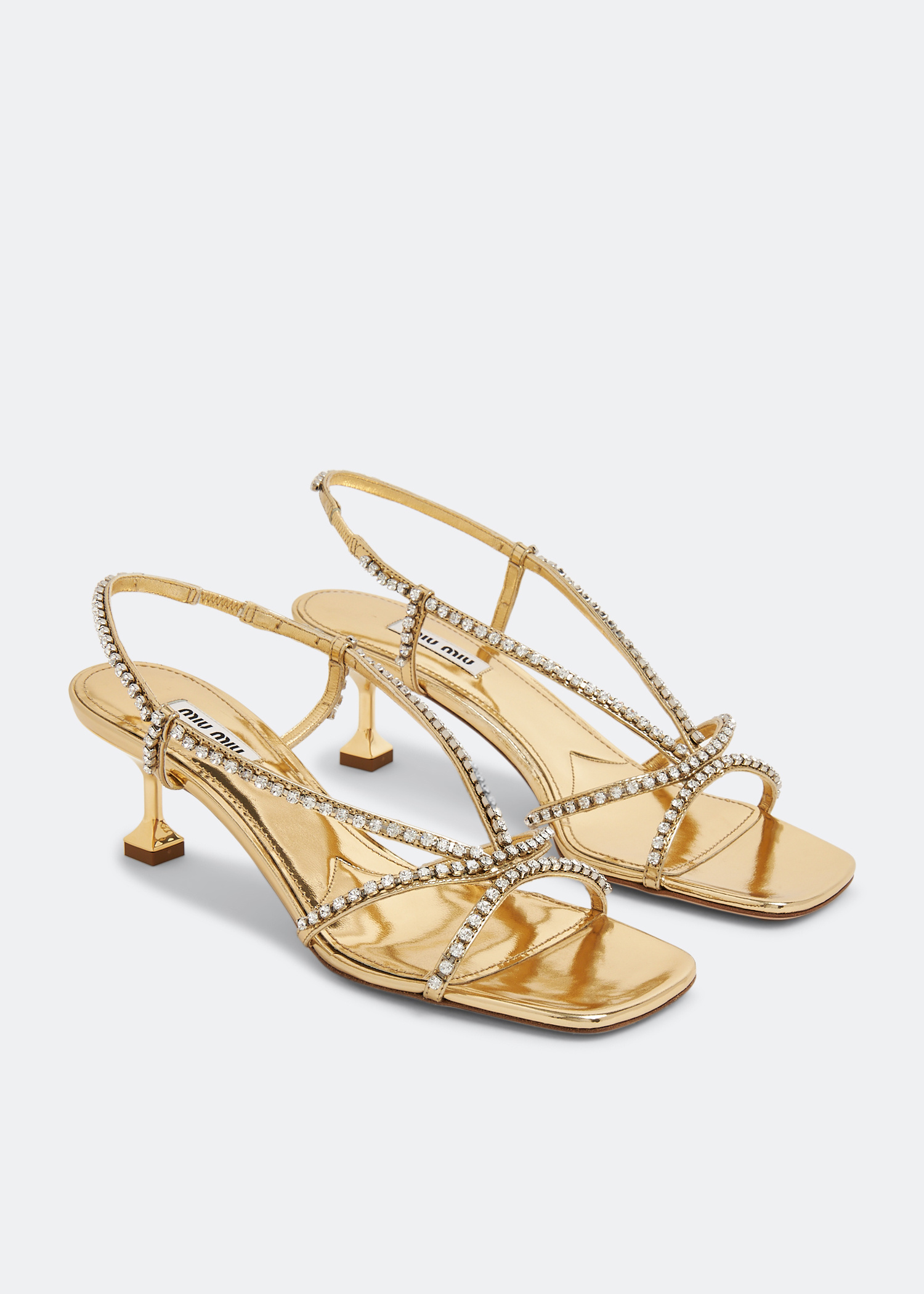 Miu Miu Crystal metallic leather sandals for Women - Gold in