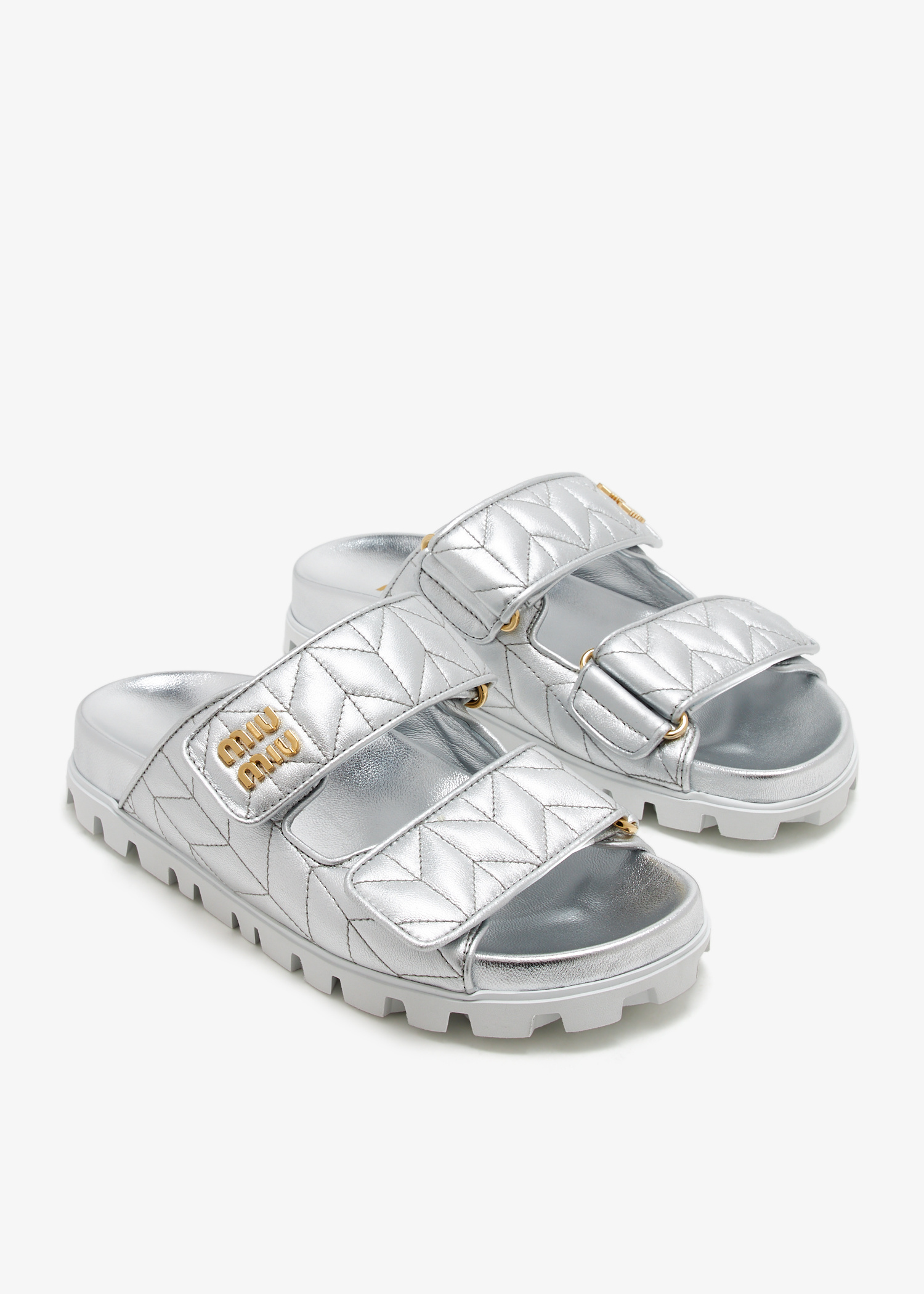サンダル・ミュール MIU MIIU 5XX640_88T_F0466 NAPPA LEATHER SLIDES Miu Miu Metallic matelassé nappa leather slides for Women