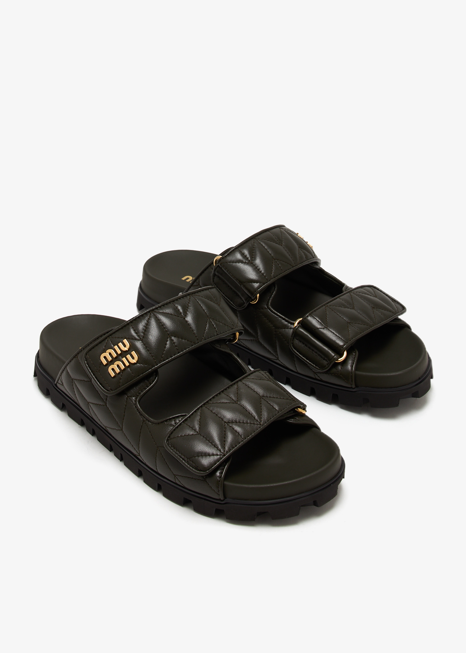Miu Miu Matelassé nappa leather slides for Women - Green in