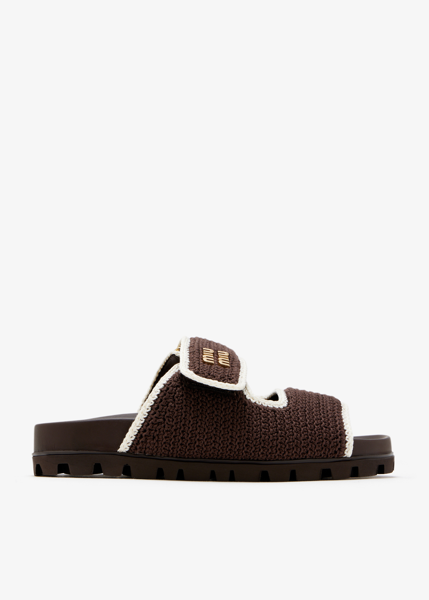 Miu Miu Crochet knit slide sandals for Women - Brown in UAE