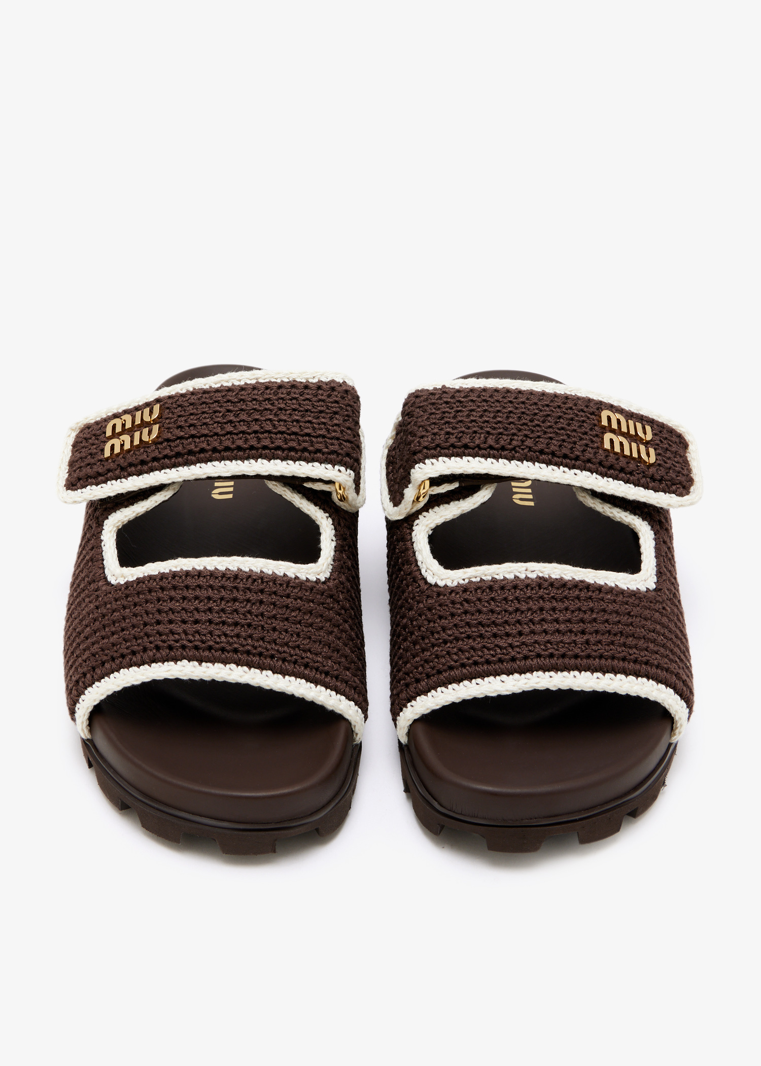 Miu Miu Crochet knit slide sandals for Women - Brown in KSA