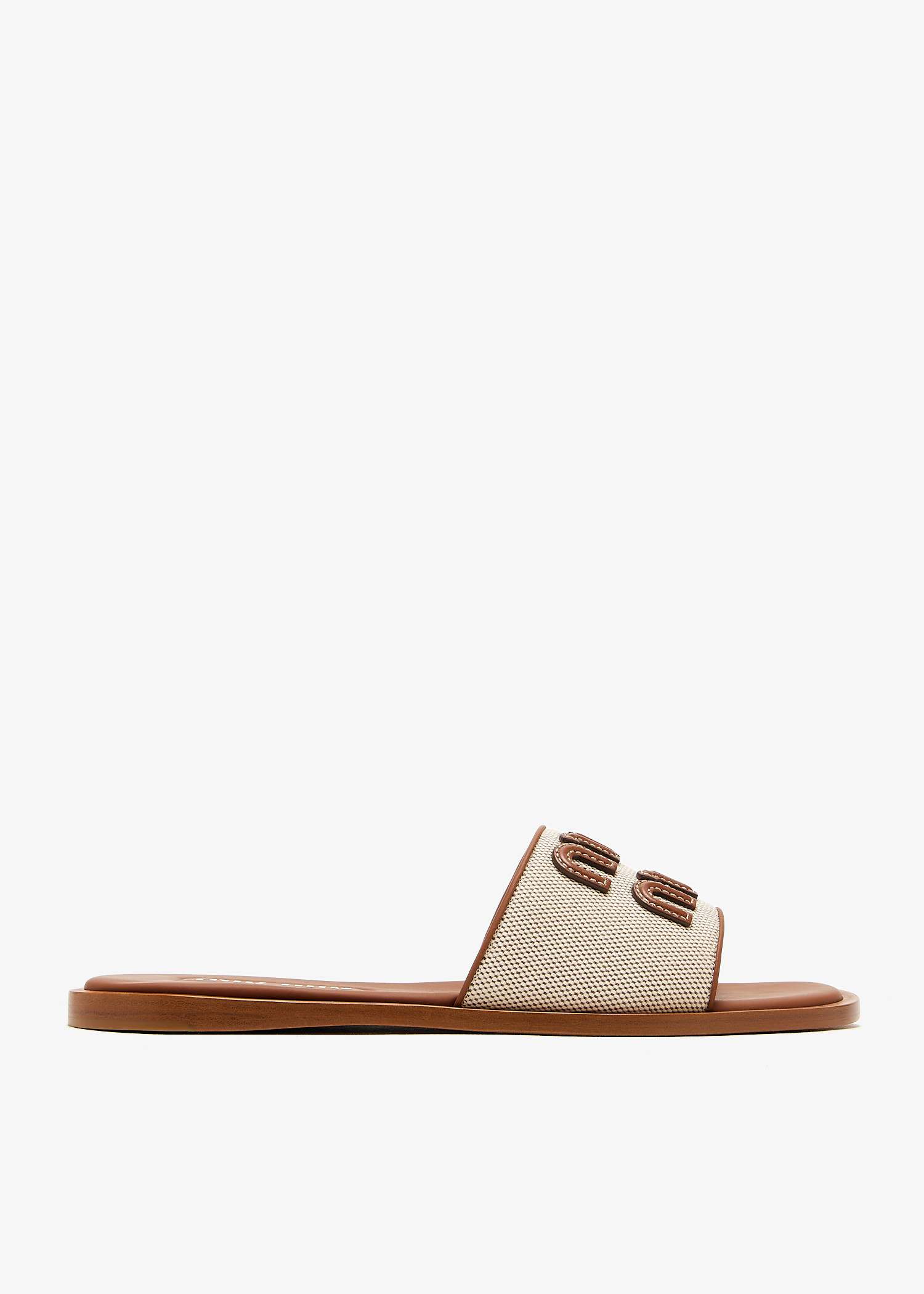 Miu Miu Canvas and leather slide sandals for Women - Beige