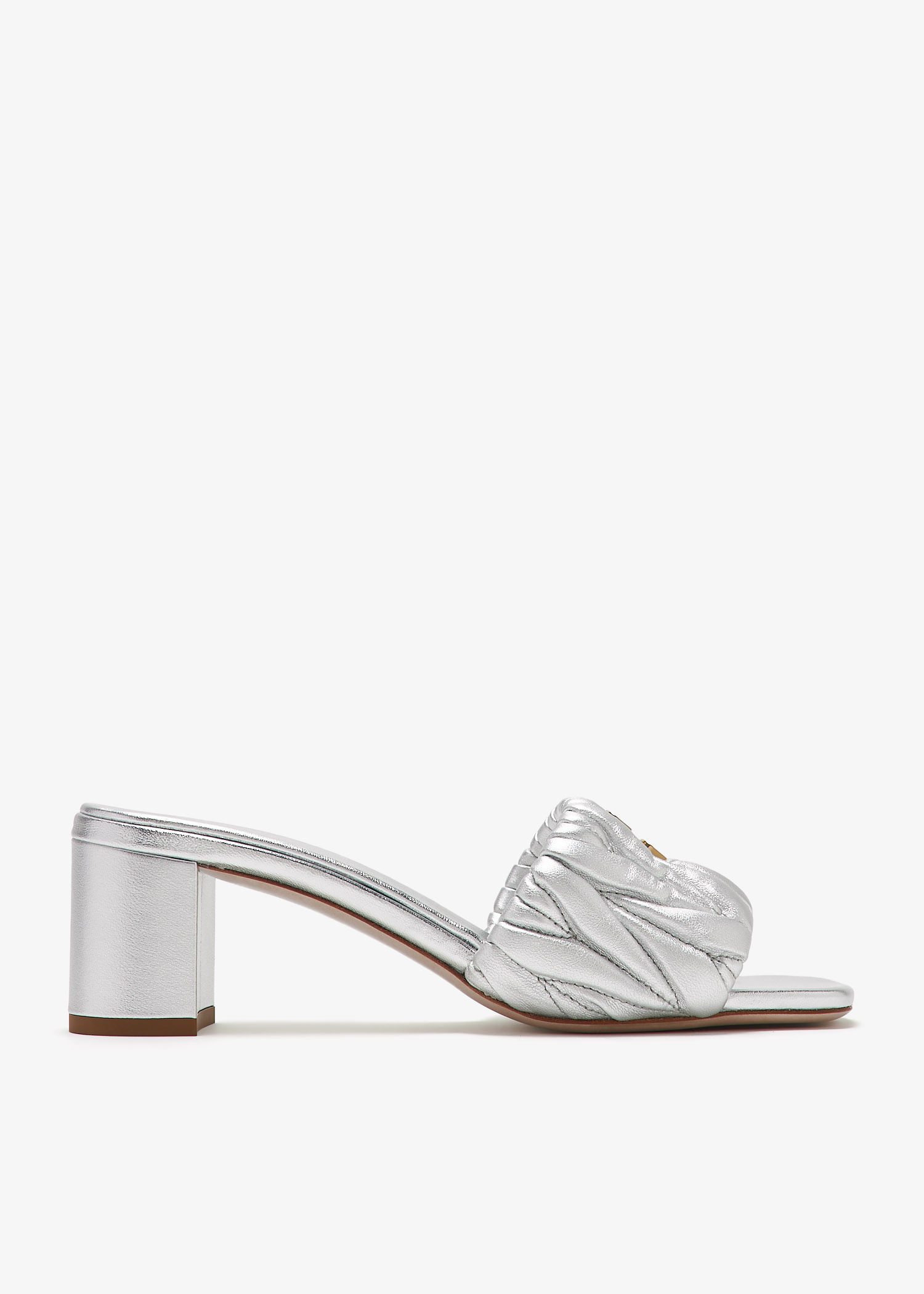 Miu Miu Matelassé leather mule heels for Women - Silver in