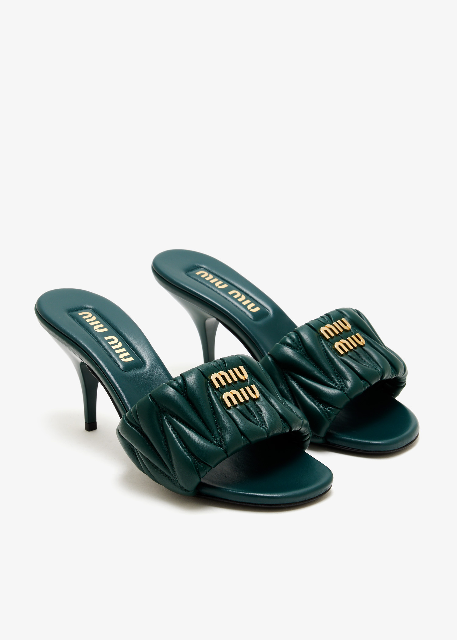 Miu Miu Matelassé nappa leather mules for Women - Green in KSA