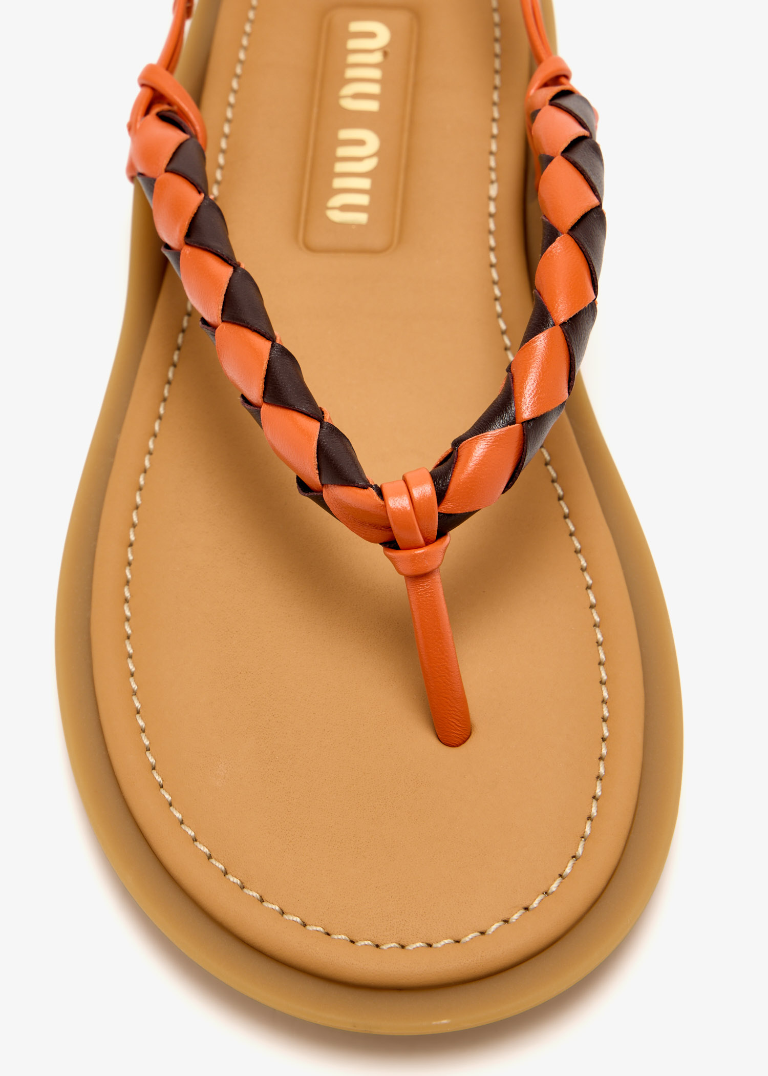 サンダル・ミュール MIU MIU Orange Leather Thong Sandals Miu Miu Braided leather thong sandals for Women - Orange in