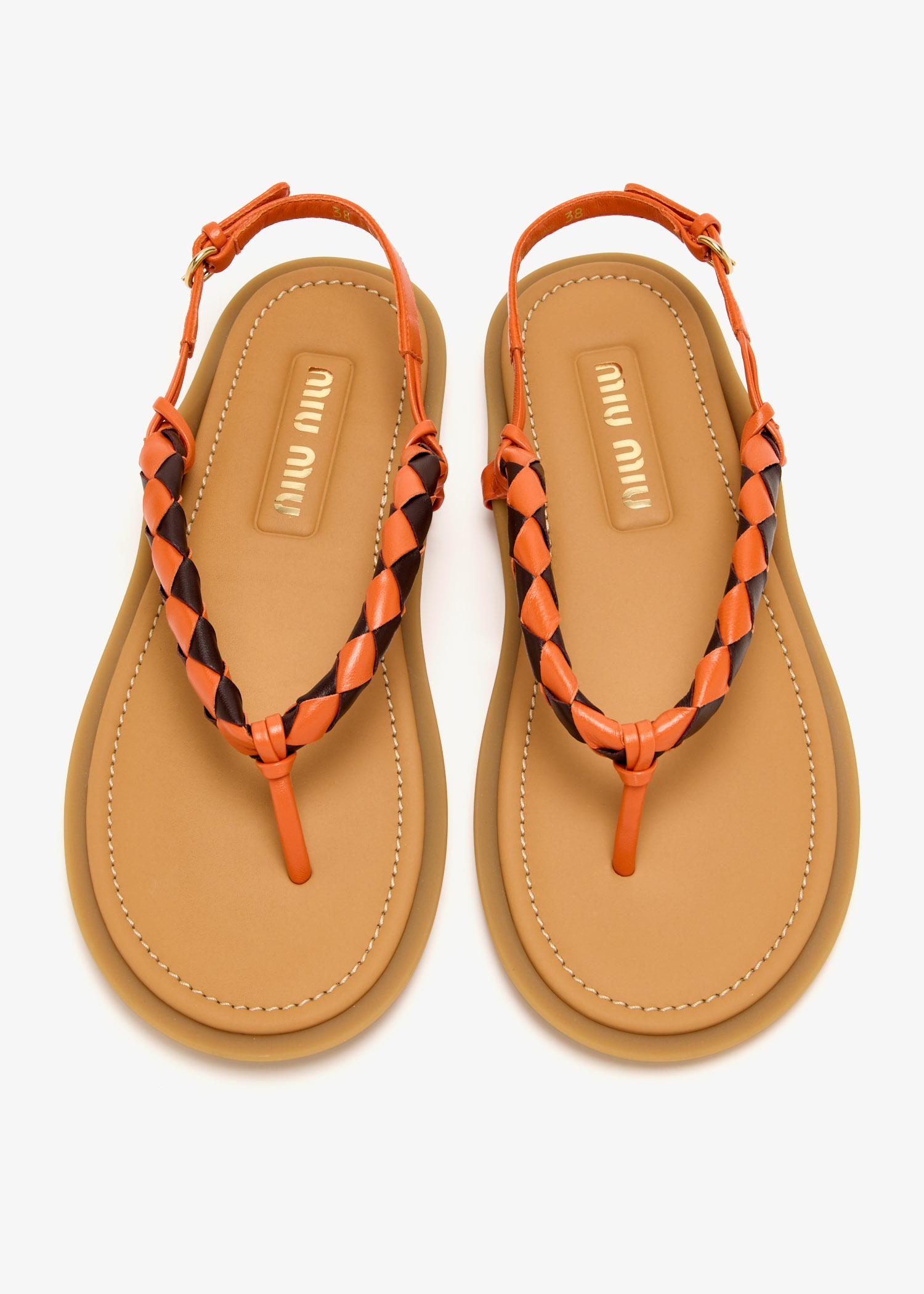 【送料&関税込】Miu Miu Orange Leather Thong Sandals Miu Miu Braided leather thong sandals for Women - Orange in