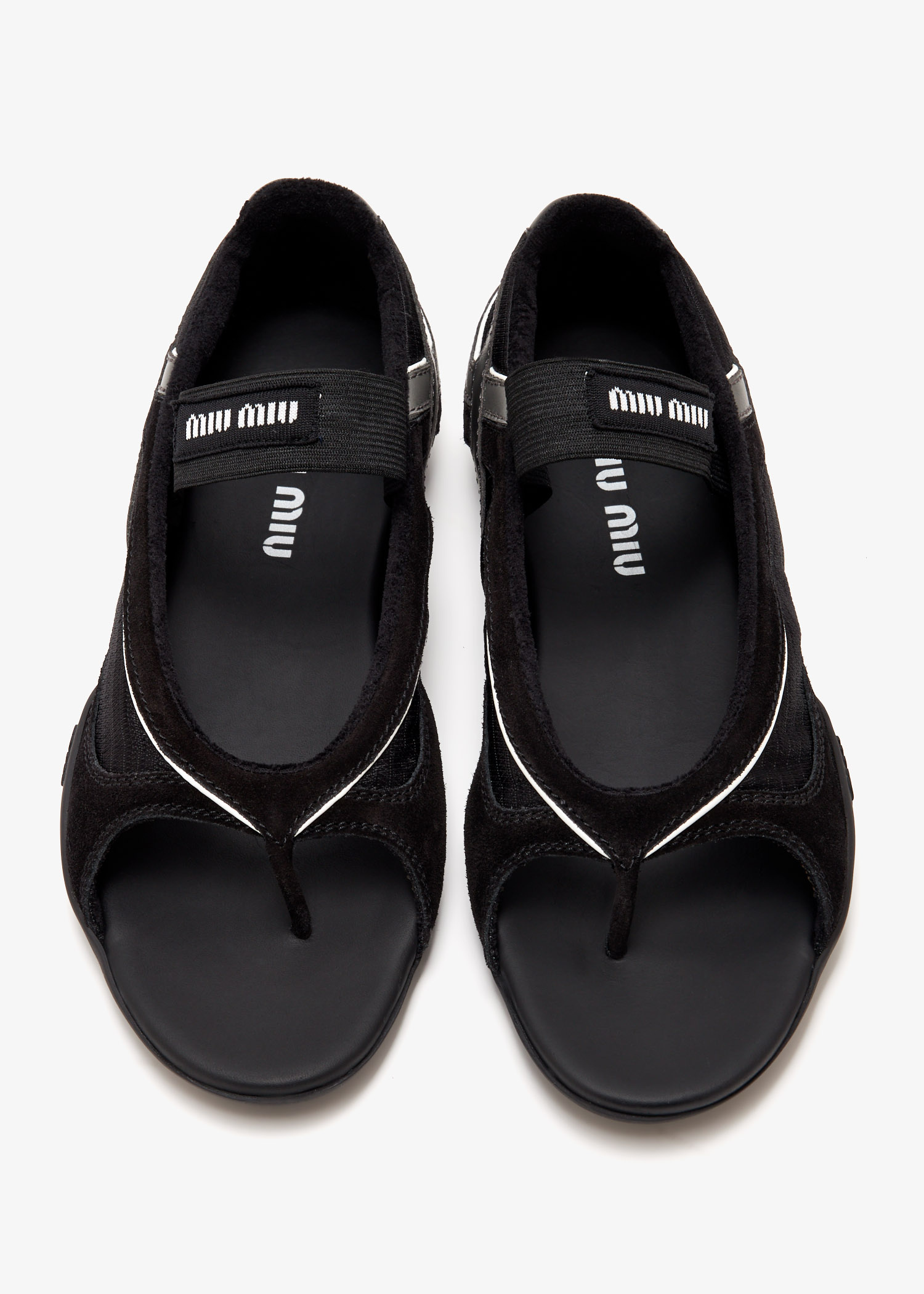 MiuMiu Gymnasium Thong Ballerinas トング バレリーナ ロゴ Miu Miu: Women's Gymnasium Thong Ballerinas (Black