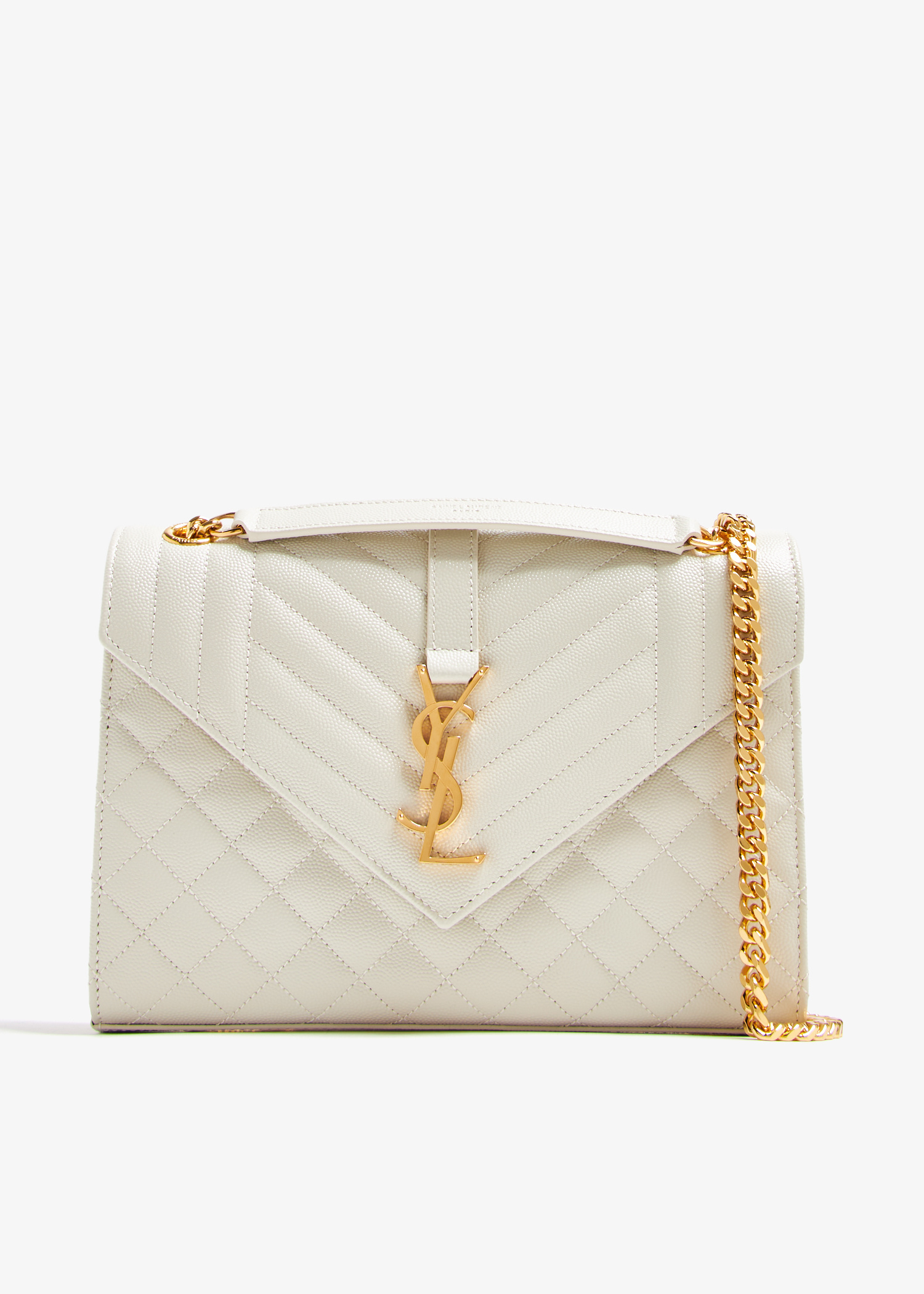 【Saint Laurent】MEDIUM ENVELOPED BAG◆600185BOW91 ENVELOPE MEDIUM IN QUILTED GRAIN DE POUDRE EMBOSSED LEATHER