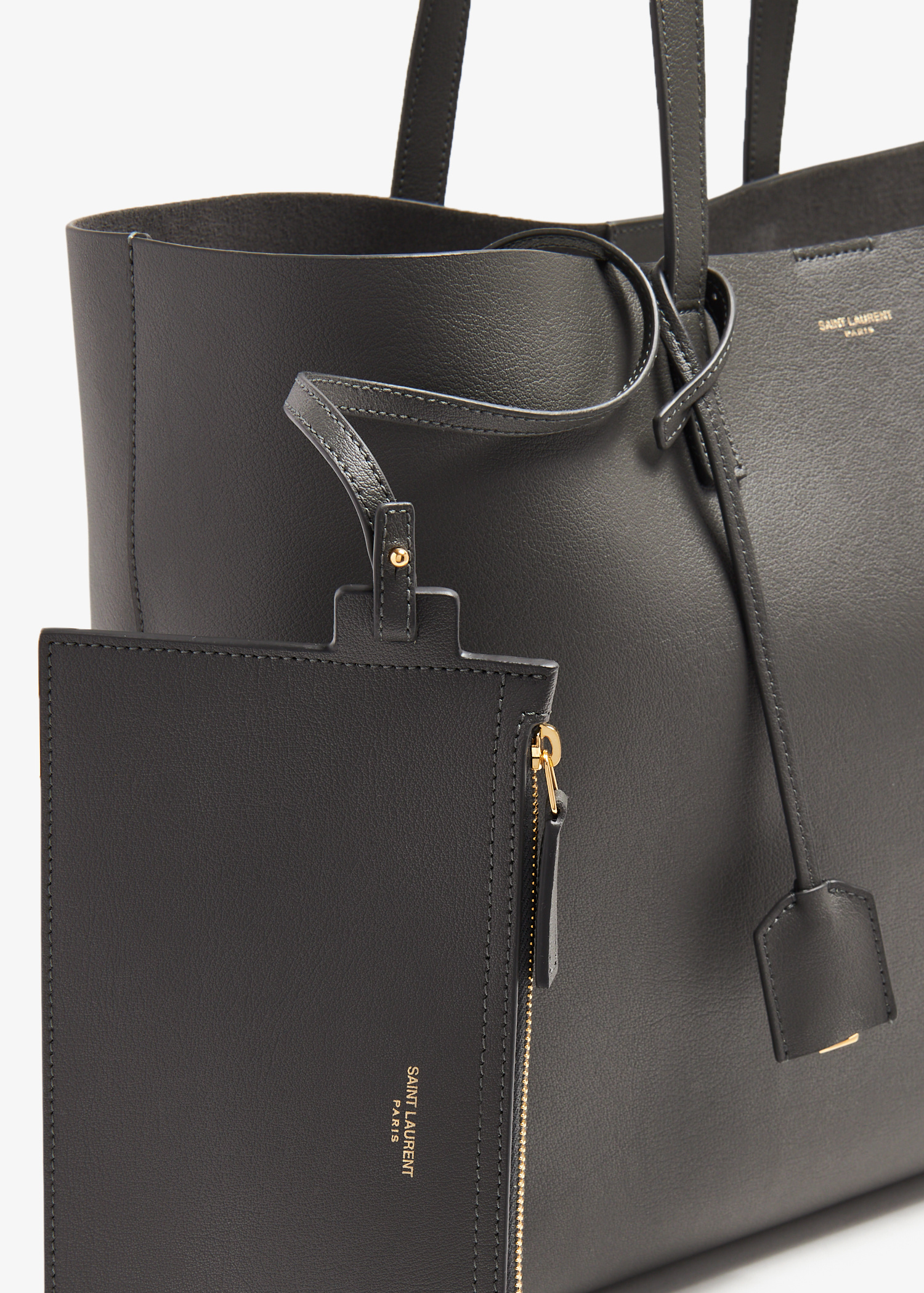 Saint Laurent Leather shopping tote bag for Women - Grey in