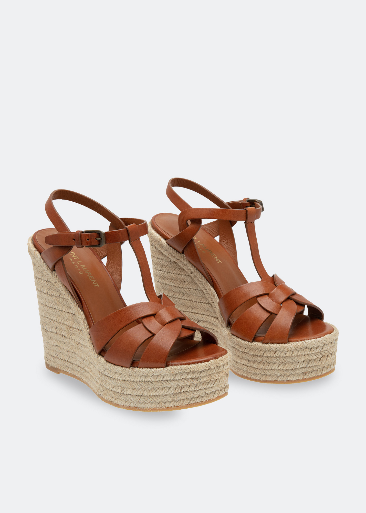 【関税&送料込】Saint Laurent Brown Shiny Leather Wedges Saint Laurent Brown shiny leather wedges | TheDoubleF