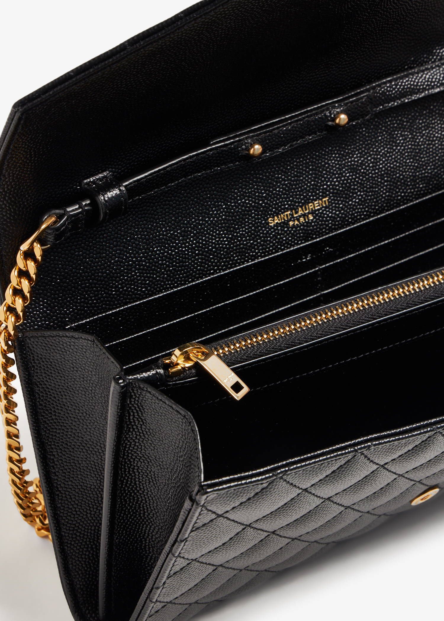 ☆関税込☆SAINT LAURENT★MONOGRAM ウォレット★BLACK★ Saint Laurent - Monogram Black Grained Leather Chain Wallet