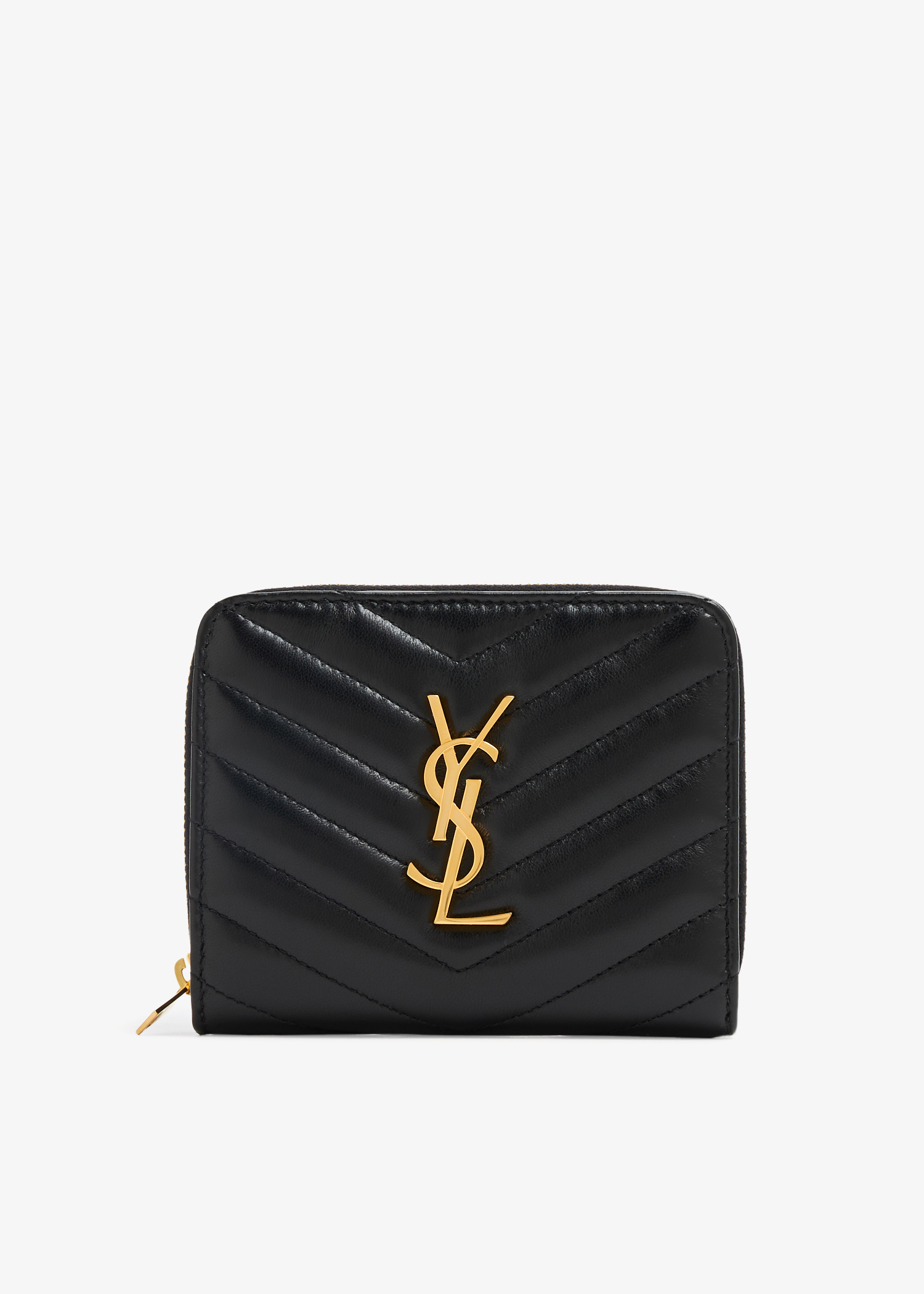 折りたたみ財布 Saint Laurent Compact Monogram Quilted Zipper Wallet SAINT LAURENT Monogramme quilted textured-leather wallet