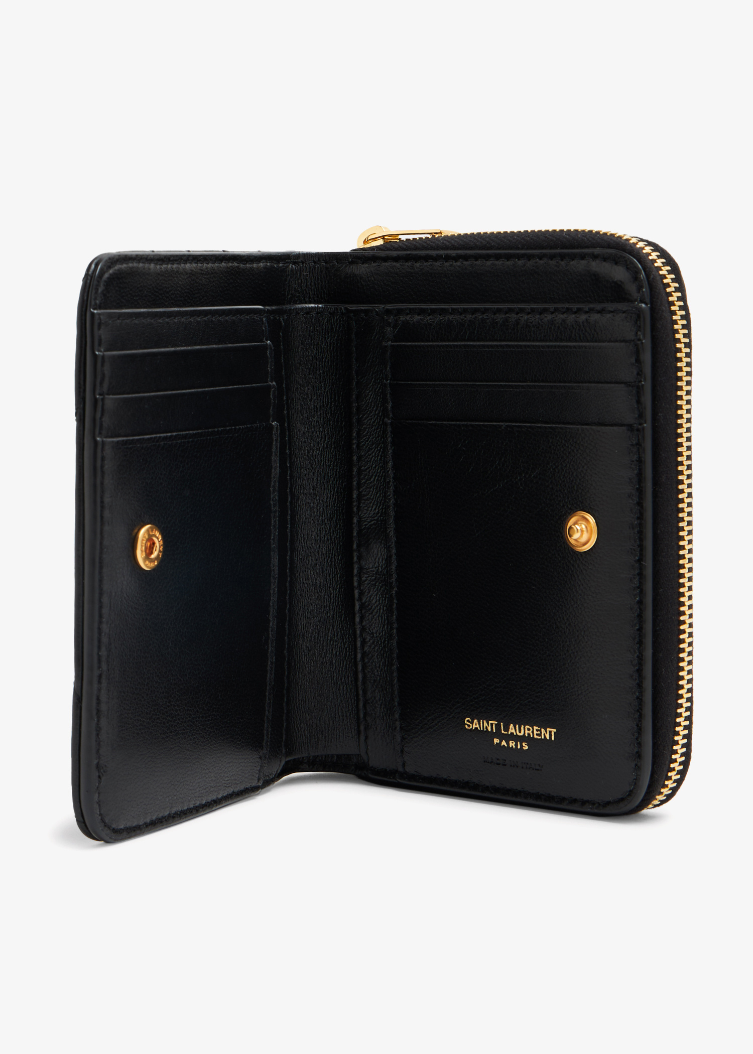 折りたたみ財布 SAINT LAURENT Compact Monogram Quilted Zipper Wallet Bla YSL Saint Laurent Zip Around Wallet 👛 || ONLY UNBOXING