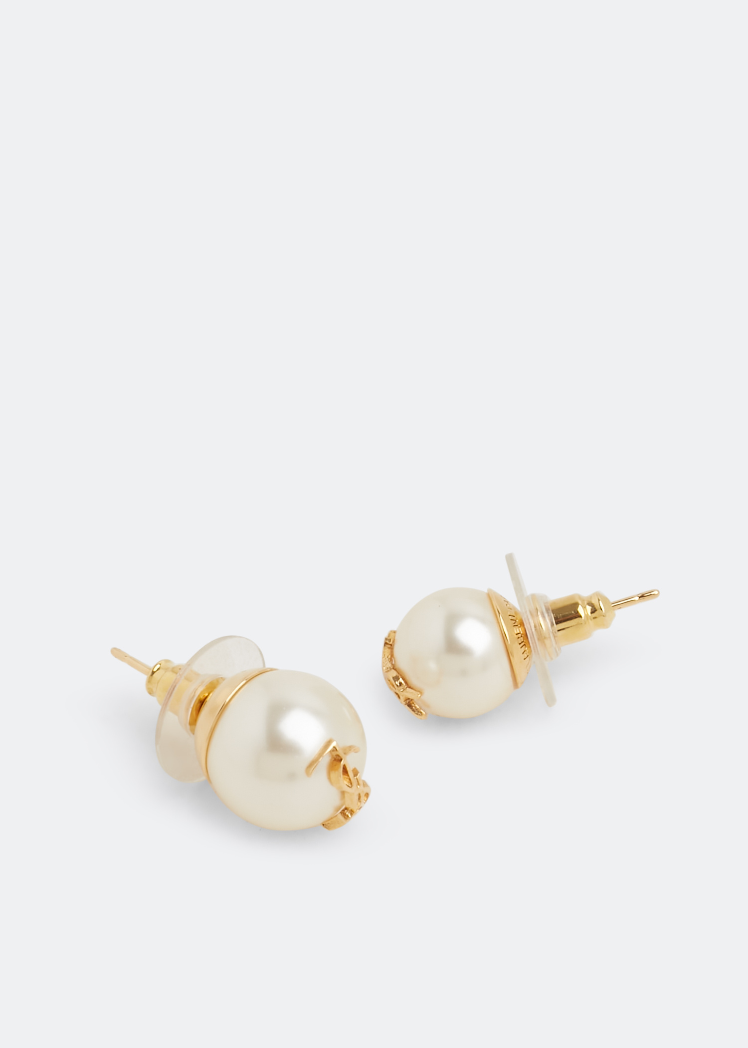 イヤリング SAINT LAURENT WHITE PEARL EARRINGS Saint Laurent logo-plaque Pearl Stud Earrings | White | FARFETCH