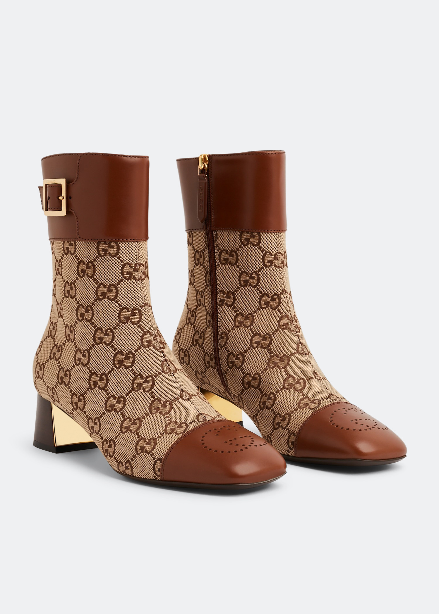 【GUCCI】レザートリミング coated-canvas ankle ブーツ Gucci Women Lace up Heeled Ankle boots GG coated Canvas with