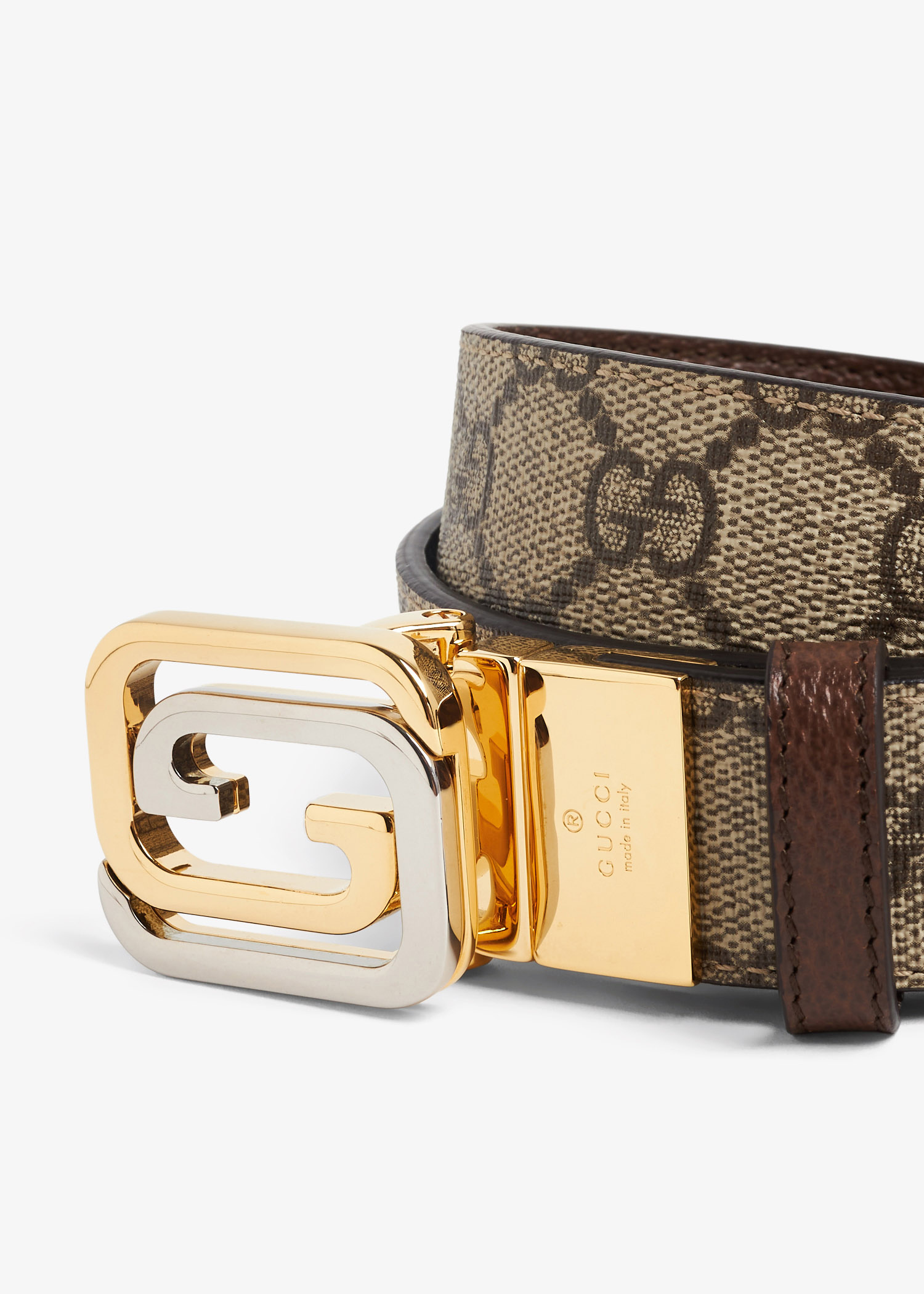 Gucci Squared Interlocking G Belt Reversible Beige Gucci Interlocking G Buckle Beige GG Supreme Canvas Belt main image 2
