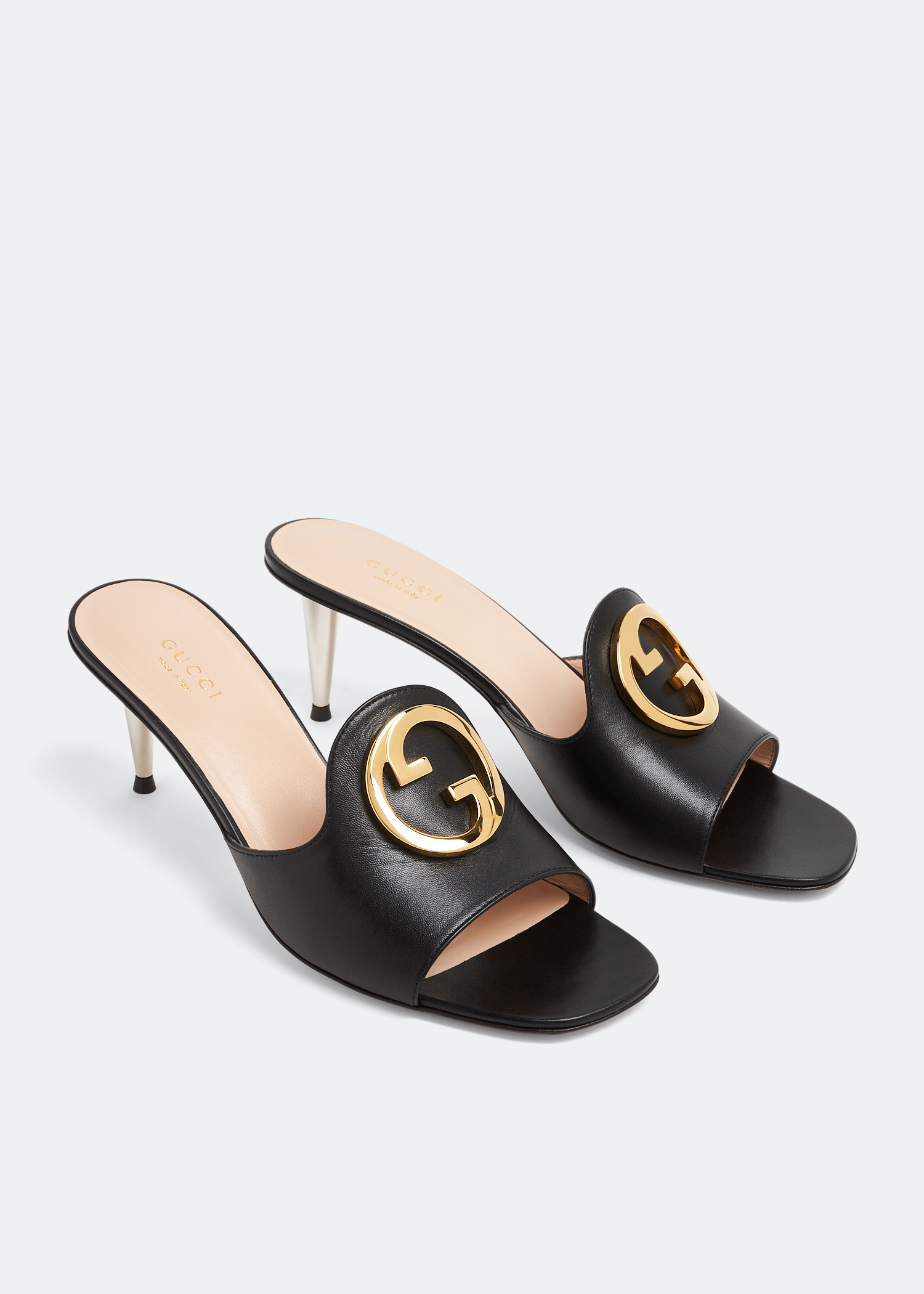【GUCCI 】Nojum Blondie llic Leather Mule SandalsPLATINO Gucci Women's Blondie Heeled Slide Sandals | Bloomingdale's