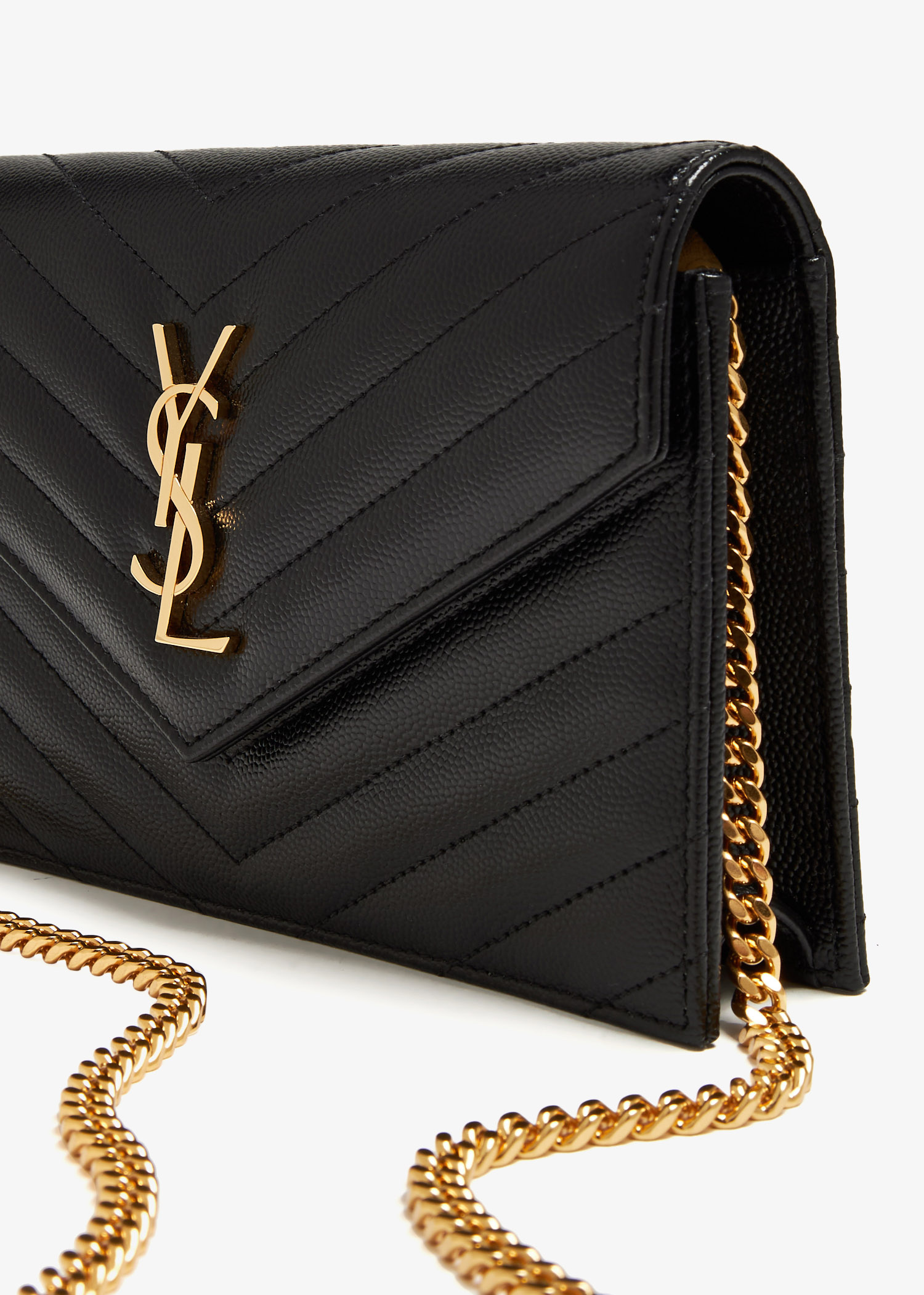 Saint Laurent ウォレット 742920BOW011000 CASSANDRE ENVELOPE CHAIN WALLET IN GRAIN DE POUDRE LEATHER