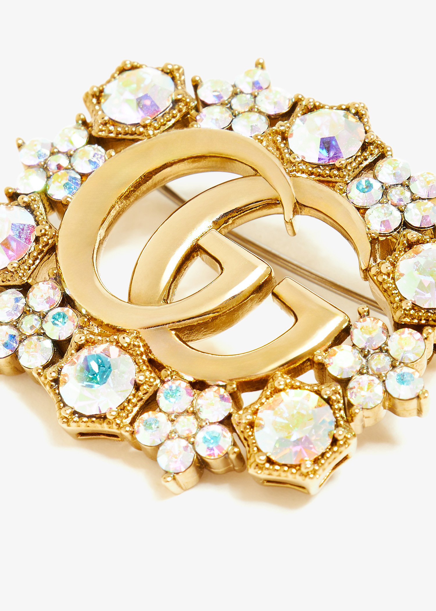Gucci Double G crystal flower brooch for Women - Gold in KSA