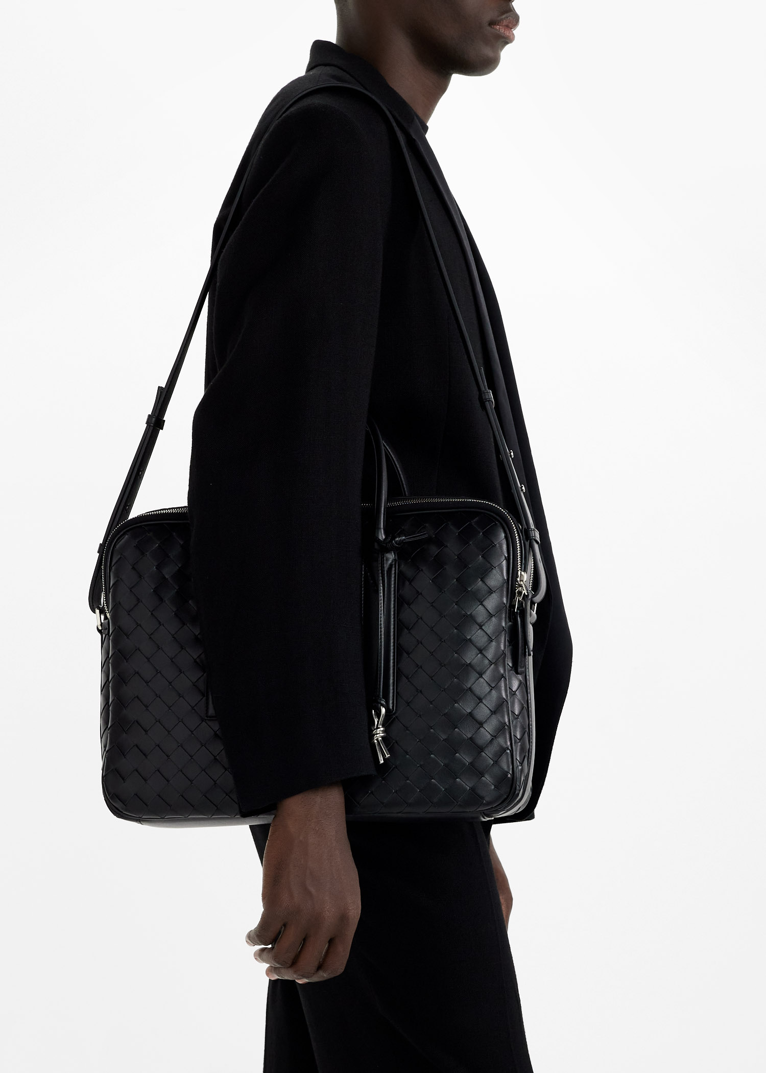 【関税&送料込】Bottega Veneta Black Leather Bag $4,250 BOTTEGA VENETA - 48 Hour Large Leather Woven Black Bag