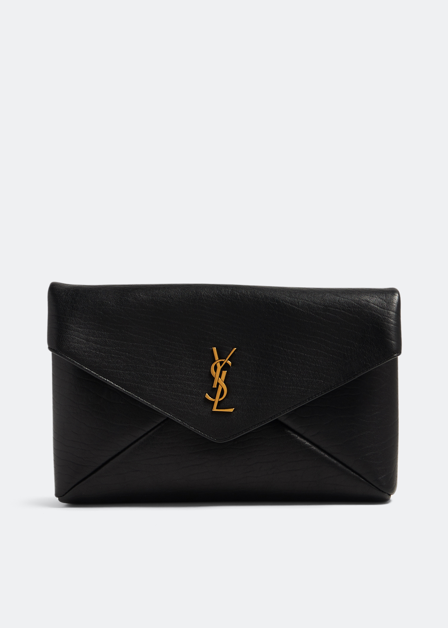 【関税&送料込】Saint Laurent Black Leather Medium Envelope ENVELOPE MEDIUM IN QUILTED GRAIN DE POUDRE EMBOSSED LEATHER