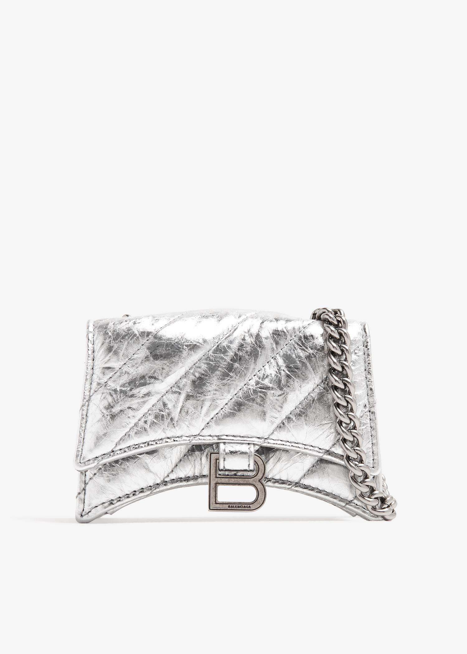 ショルダーバッグ・ポシェット BALENCIAGA Crush Bag With Chain in llic Silver Leather Balenciaga Crush Small Quilted Metallic Chain Shoulder Bag