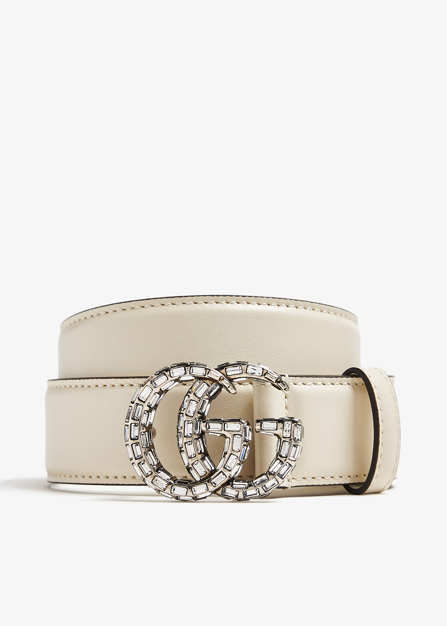 Gucci GG Marmont crystal-studded thin belt for Women - White in
