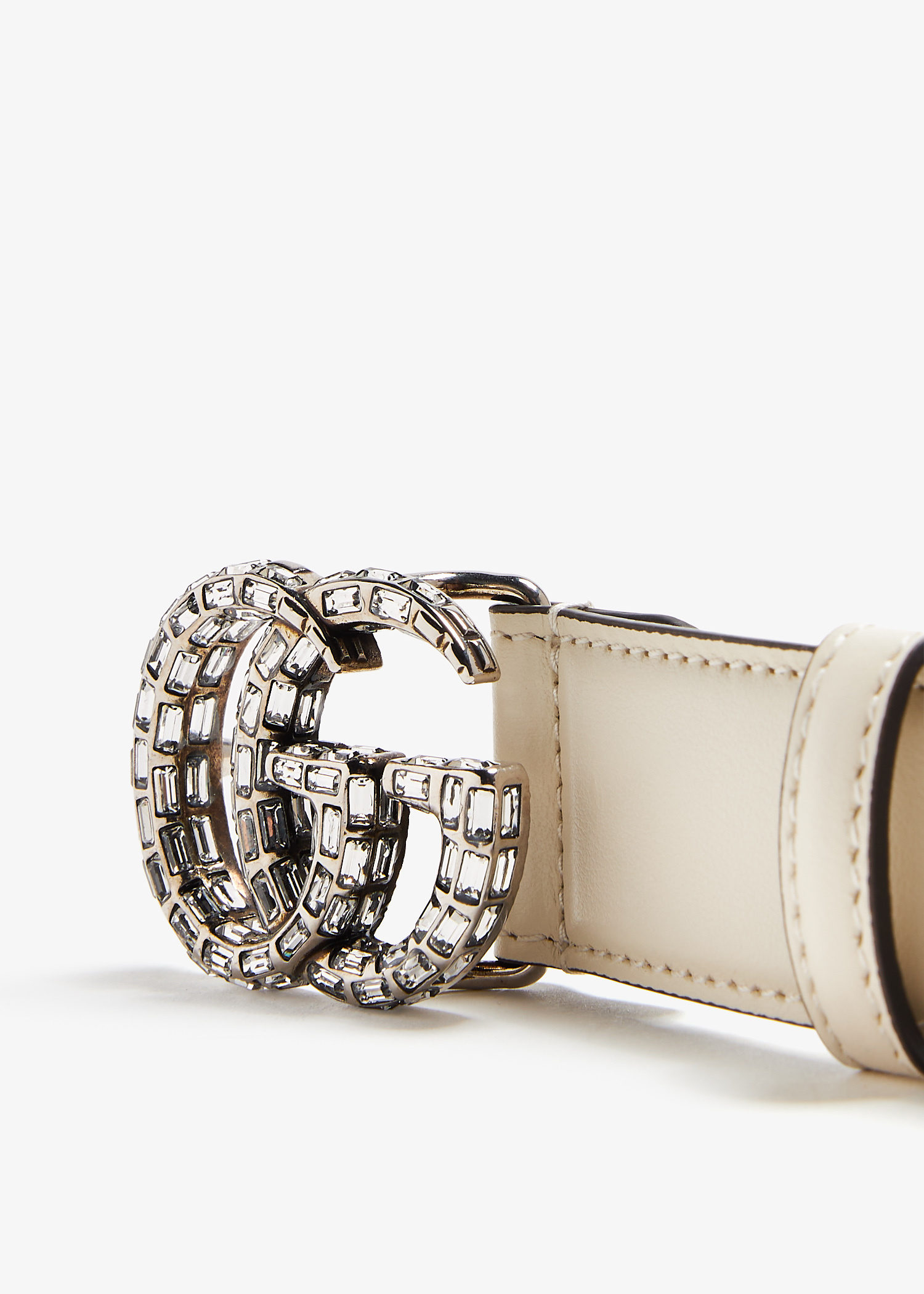 Gucci GG Marmont crystal-studded thin belt for Women - White in