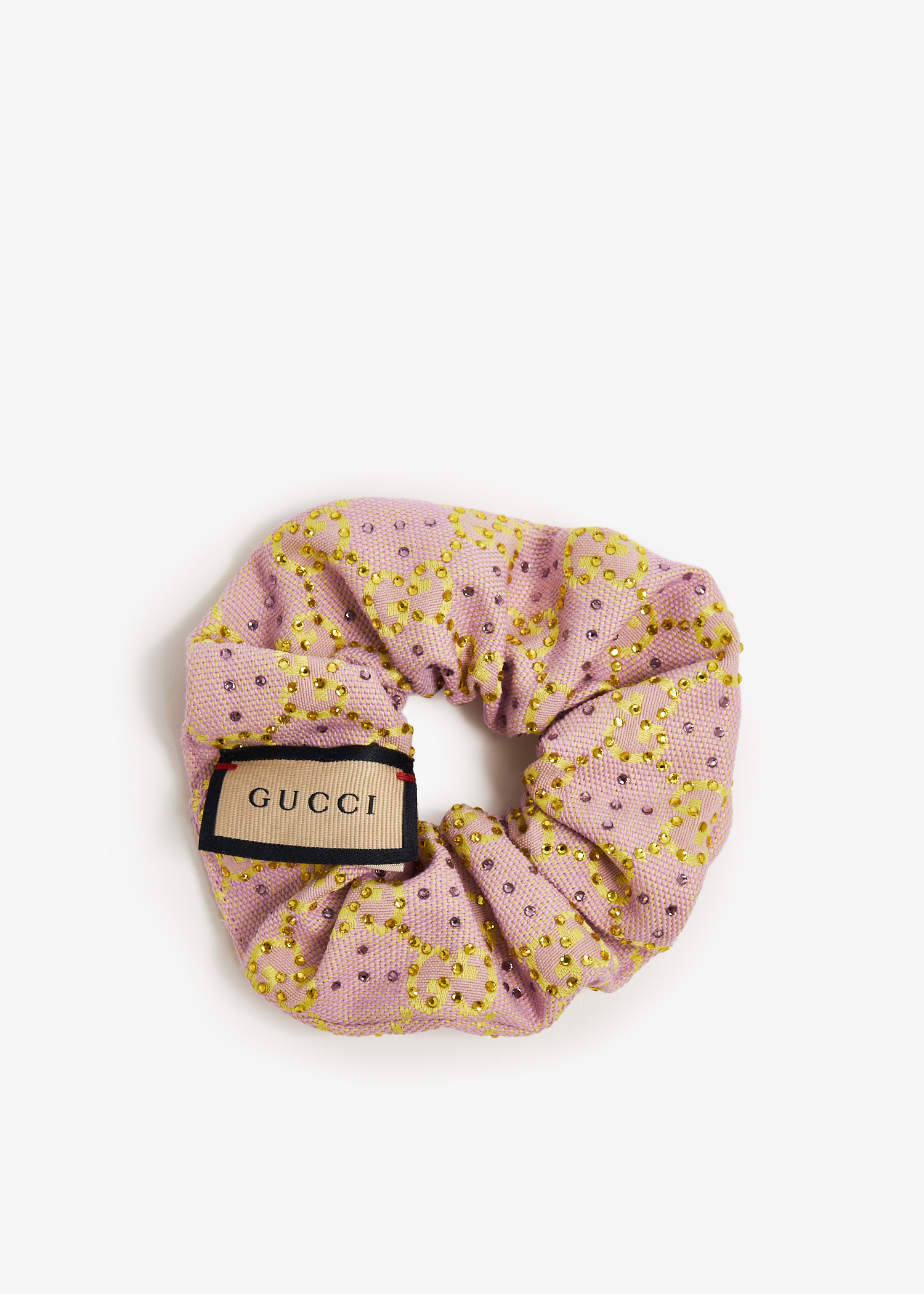 24AW new/GUCCI GGキャンバス クリスタル装飾シュシュ Scrunchie GG canvas scrunchie with crystals in brown and camel | GUCCI® UK