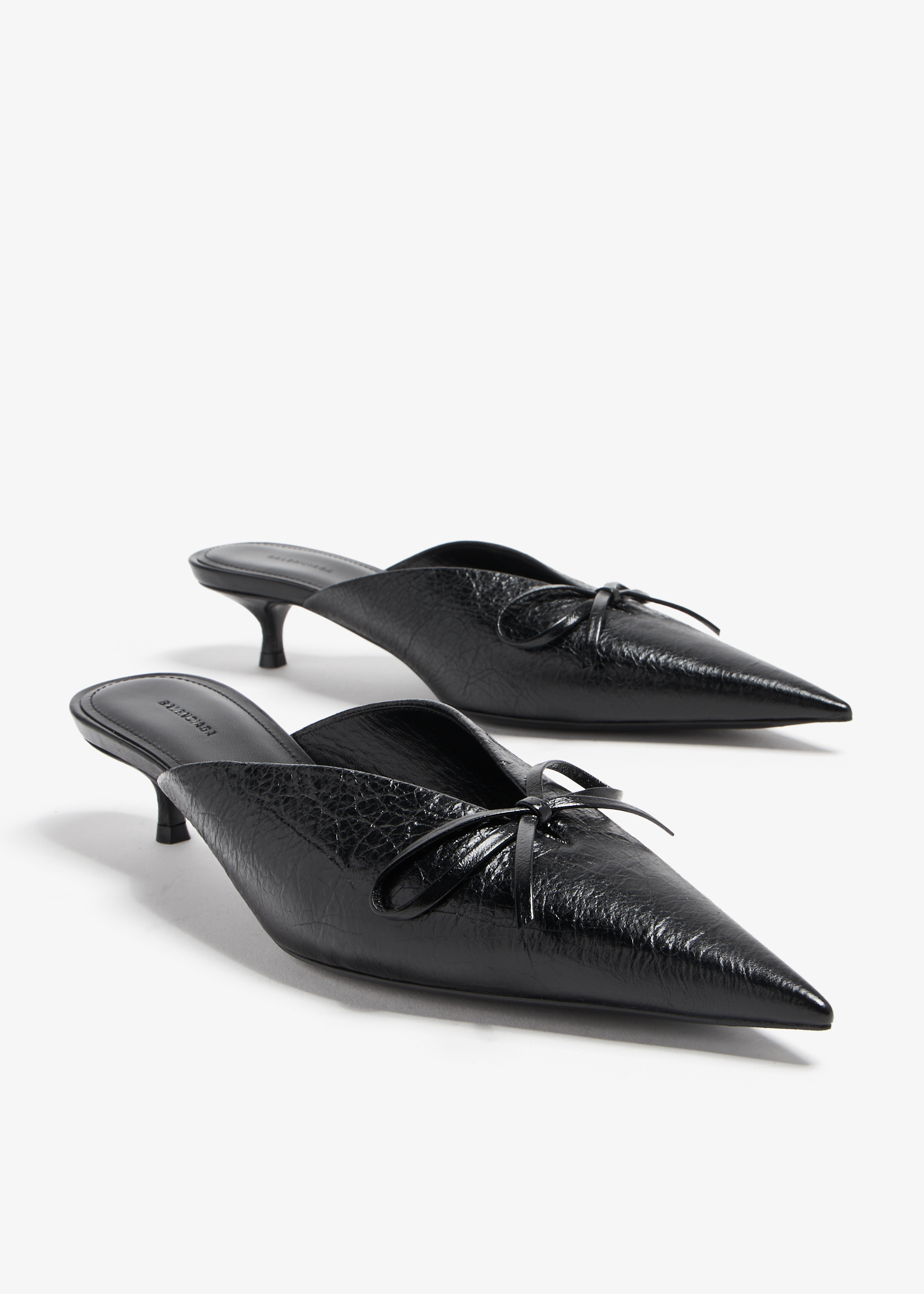 【送料&関税込】Balenciaga Black Satin Knife Bow Mules Balenciaga Knife Bow leather mules Balenciaga