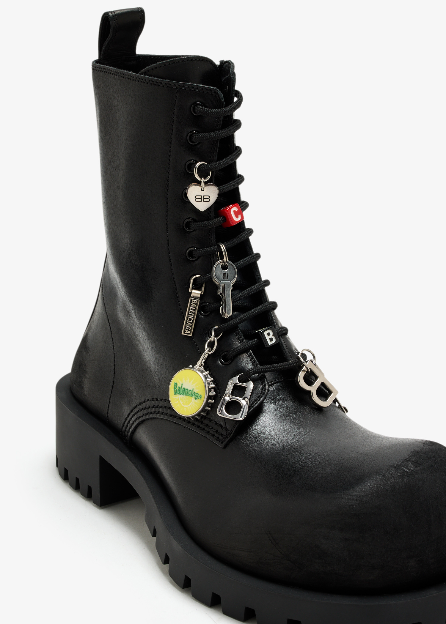 靴 BALENCIAGA Hummer 41 Balenciaga Men's Hummer Leather Lace-Up Booties with Charms