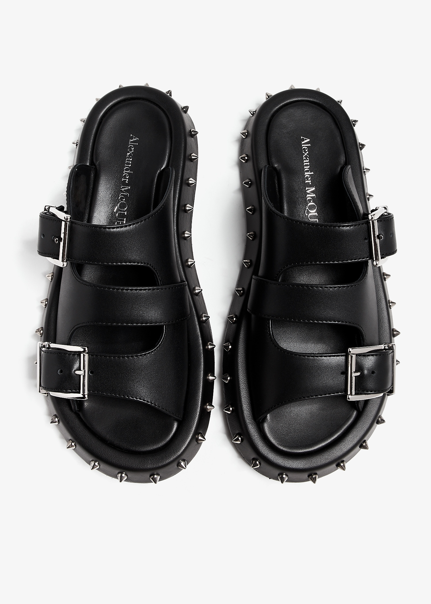 VIP【送料無料・関税込み】Alexander McQueen Leather Sandals McQueen Buckle slide sandals for Women - Black in UAE