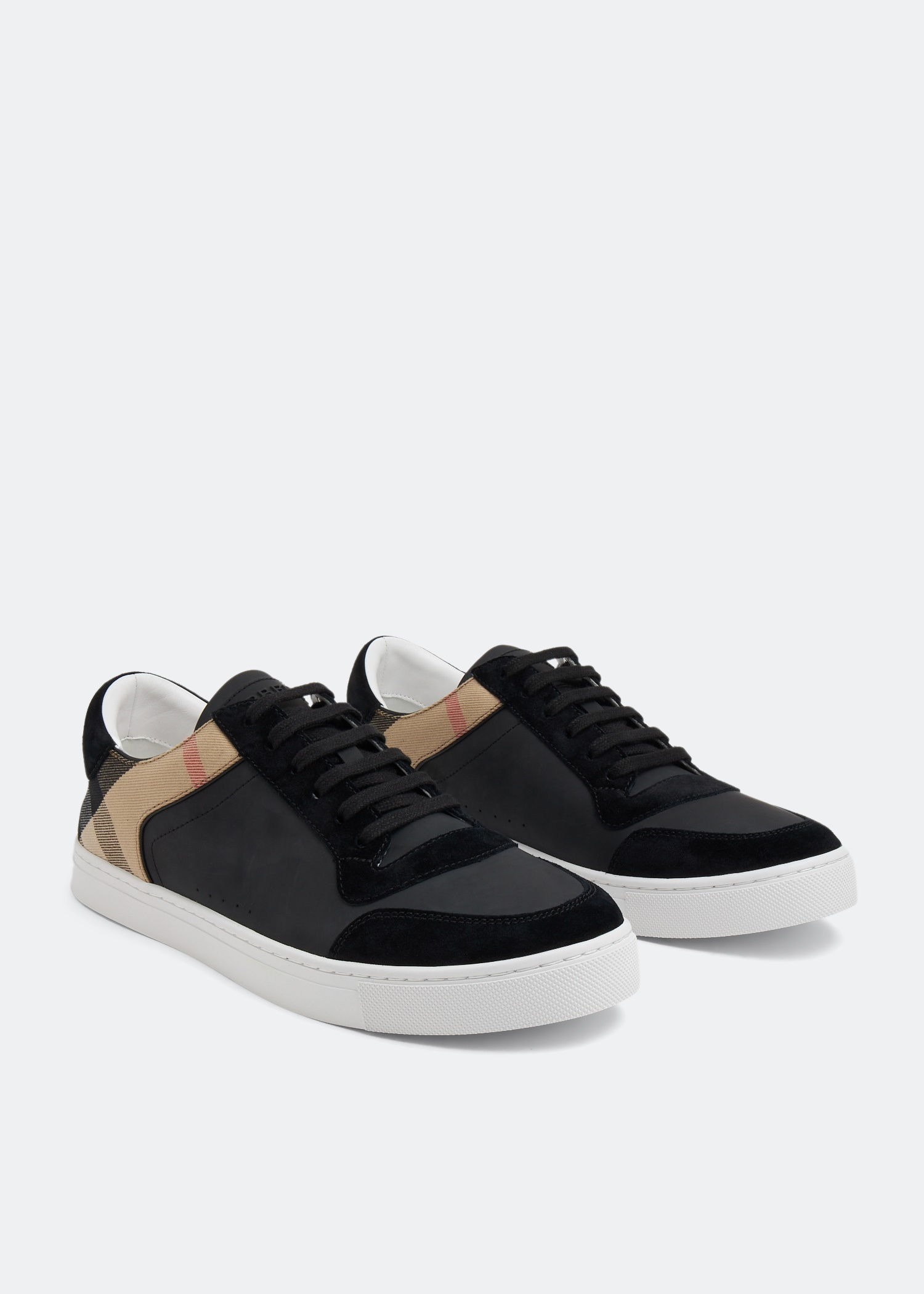 【送関込】Burberry☆Leather sneaker with house check motif Burberry House Check-print Leather Sneakers | White | FARFETCH
