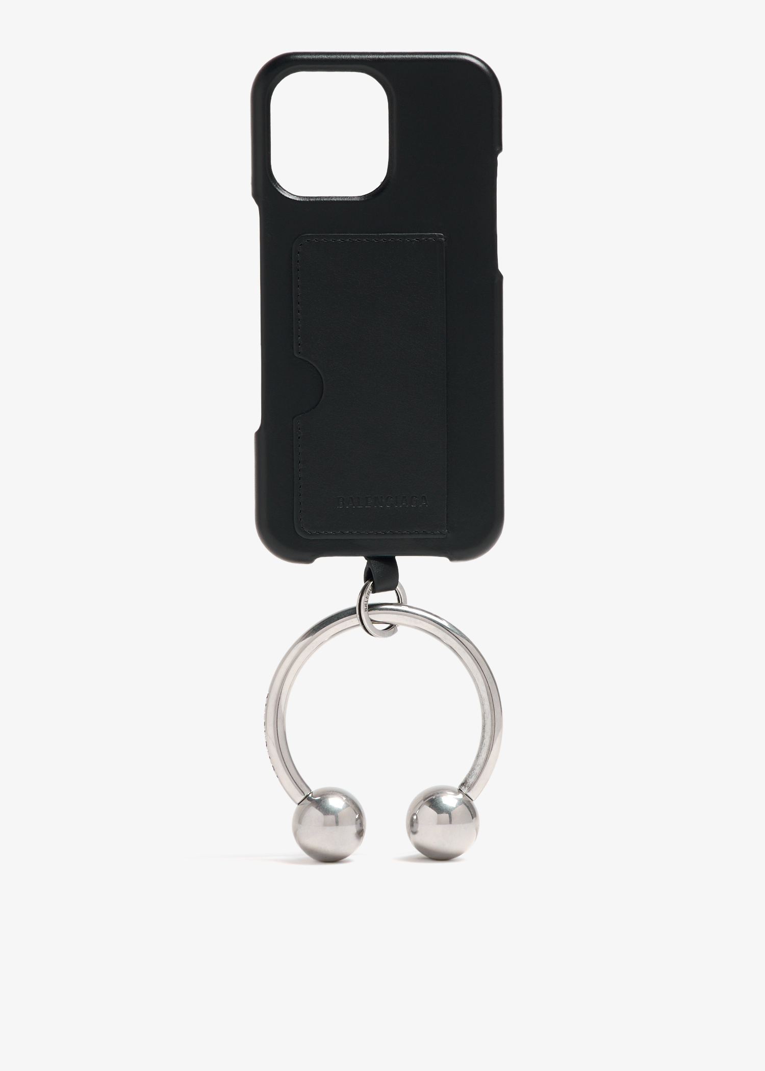 iPhone・スマホケース Balenciaga Leather smartphone holder Leather-trimmed phone and passport holder in black