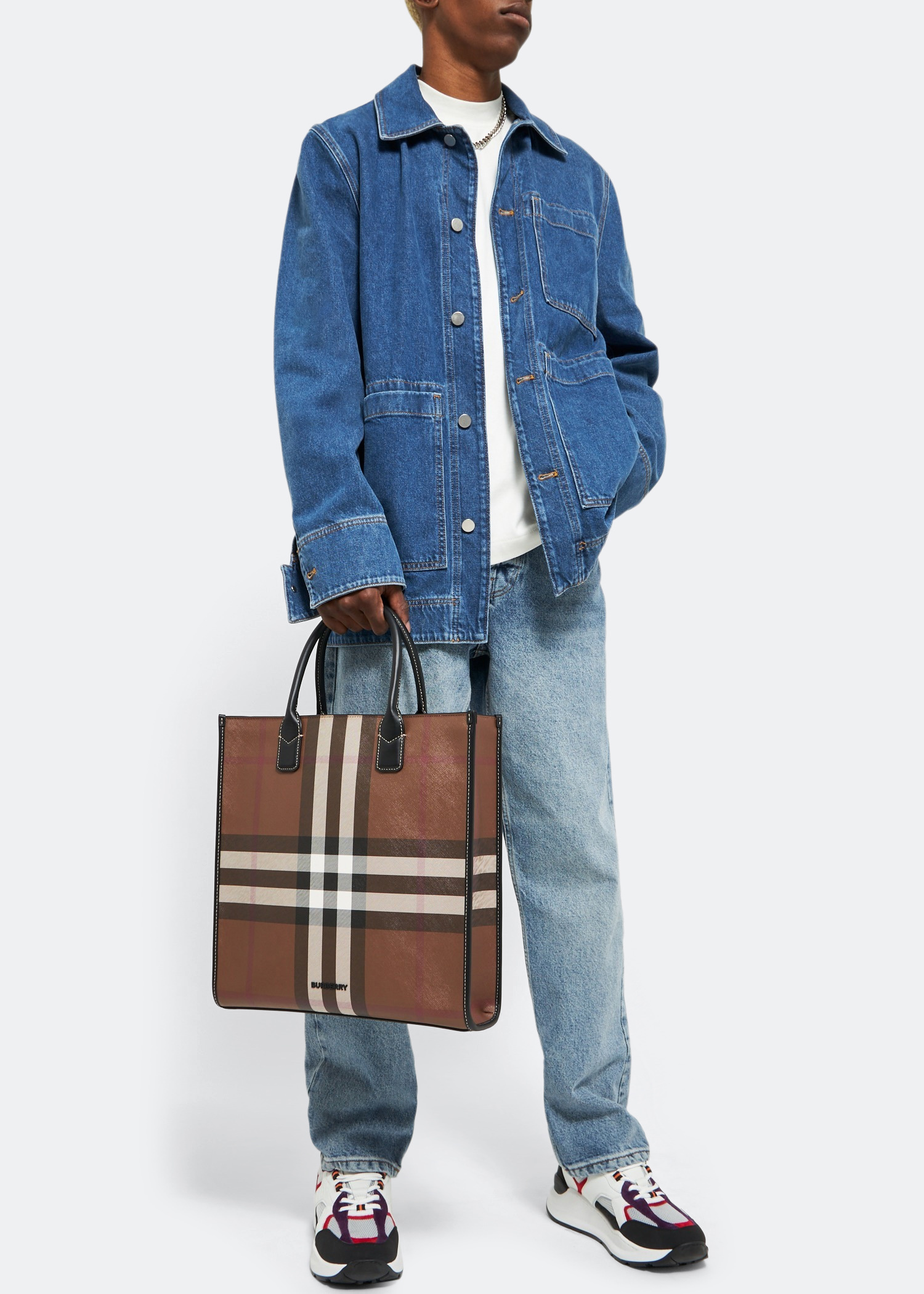Burberry Exaggerated Check slim tote bag for Men - Brown in
