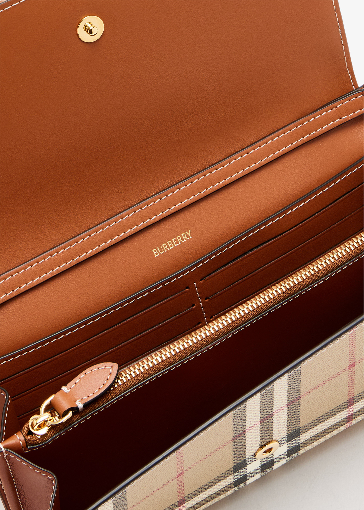 Burberry Check chain wallet for Women - Beige in KSA | Level Shoes