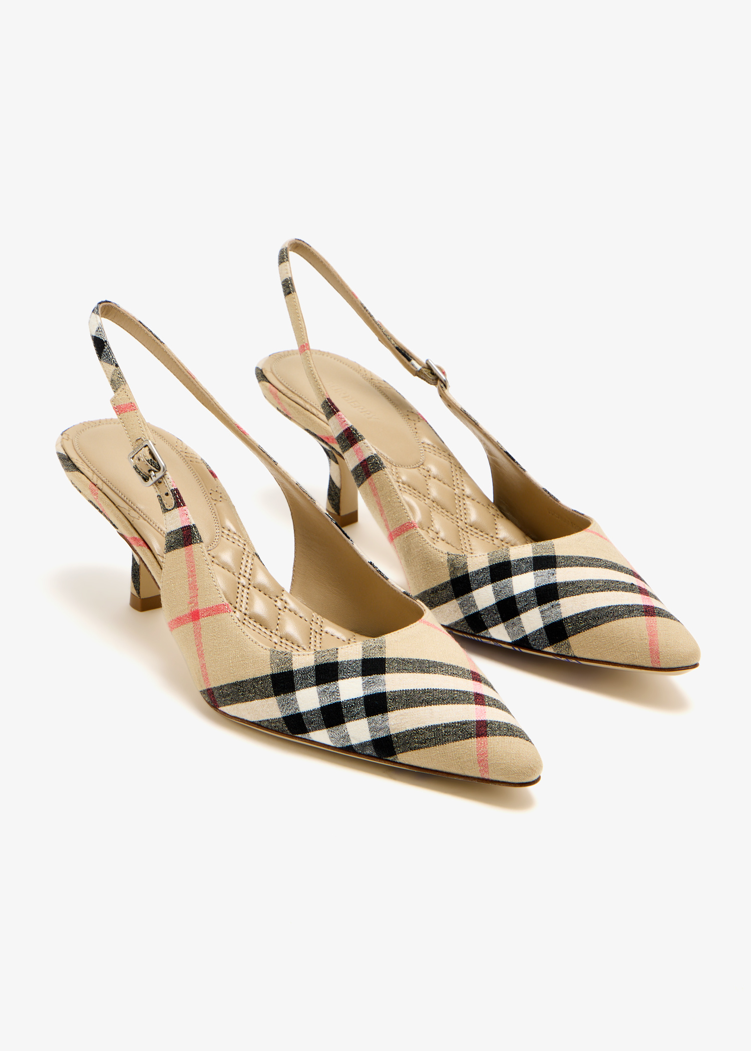 サンダル・ミュール Burberry Dame 05 Slingbacks - Burberry - Linen - Beige Burberry Dame Vintage Check Slingback Linen Pumps | Neiman