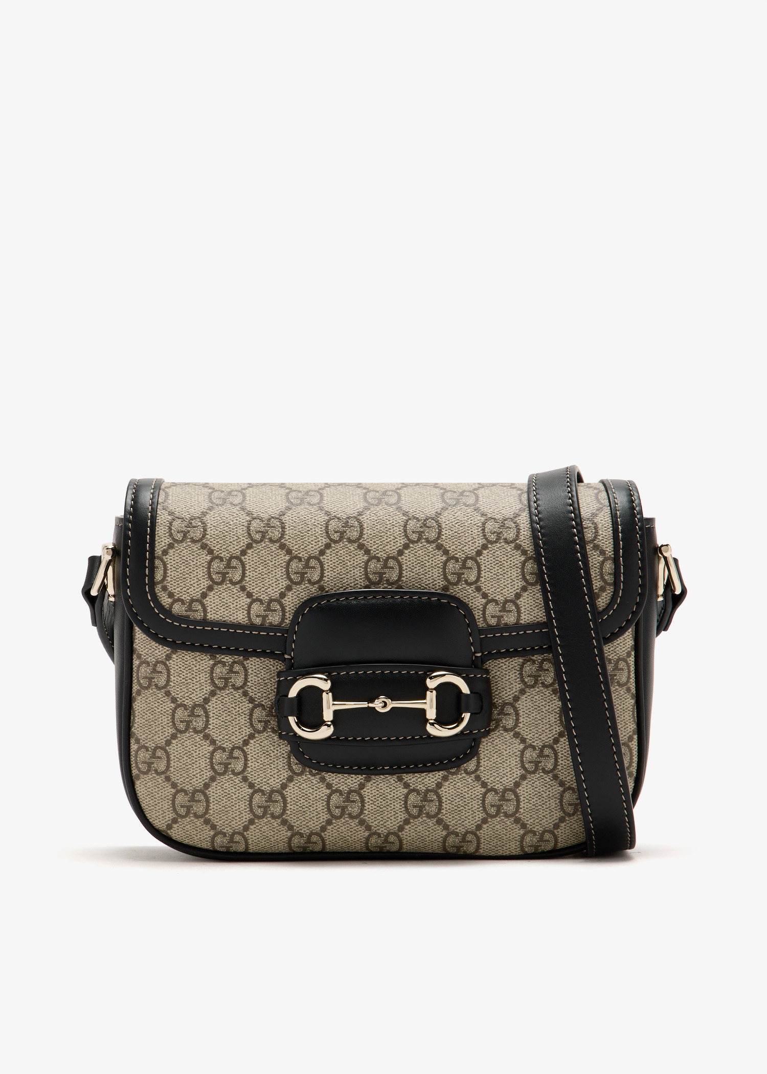 【GUCCI】HORSEBIT 1955 MINI SHOULDER BAG Gucci Horsebit 1955 mini bag in beige and dark brown GG