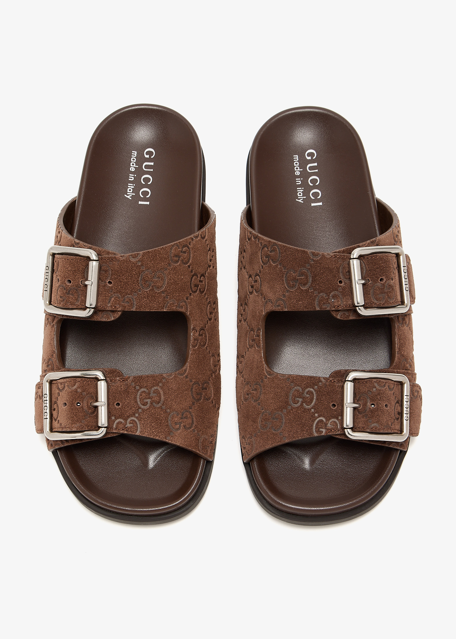 VTG Gucci Slide Sandals Mens 9 Dark Brown Leather Square Toe Made in Italy Gucci Nappa Samoa Interlocking G Mens Slide Sandals 9  main image 4