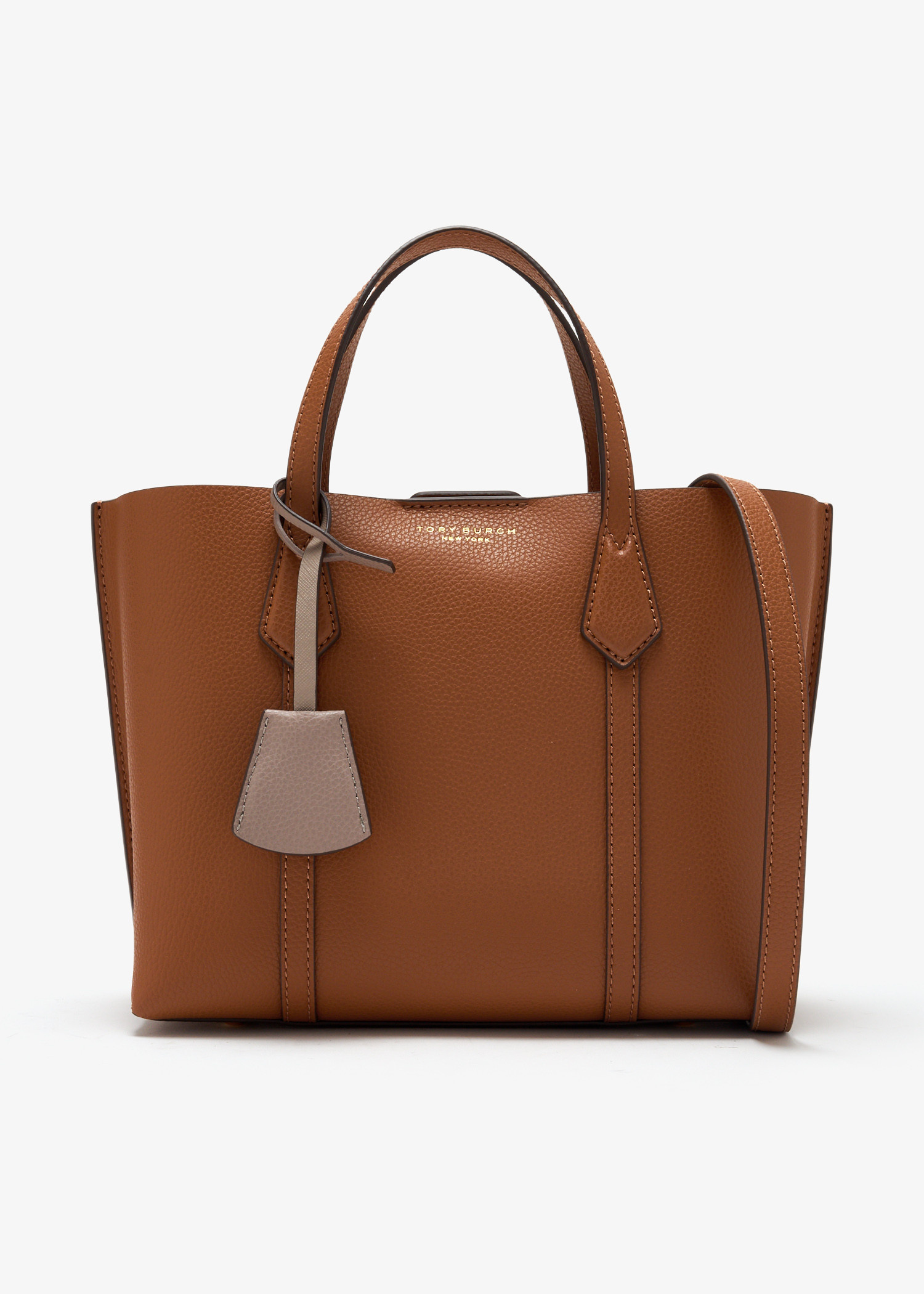 トートバッグ TORY BURCH BROWN LEATHER SMALL PERRY TOTES Tory Burch Brown Leather Small Perry Triple-Compartment Tote