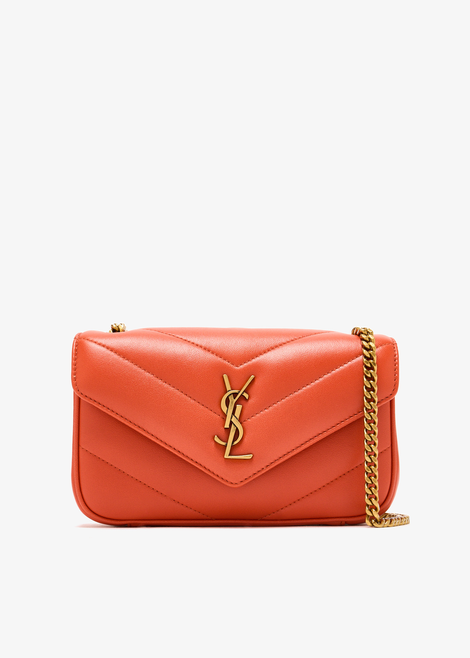 【関税・送料込】Saint Laurent LOULOU MINI オレンジ 新作 Saint Laurent Loulou mini chain bag for Women - Orange in
