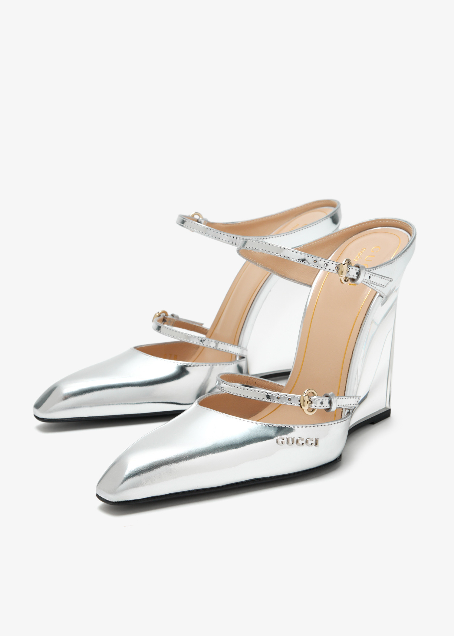 VIP価格！【GUCCI】Christy Wedge Mules ウェッジソールサンダル Gucci Christy wedge mules for Women - Silver in UAE | Level