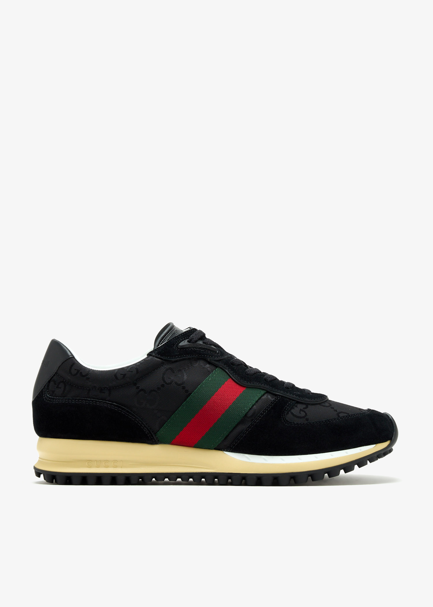 【関税&送料込】Gucci Black Canvas Sneakers Gucci Gucci Black Leather and GG Canvas Web Low Top Sneakers
