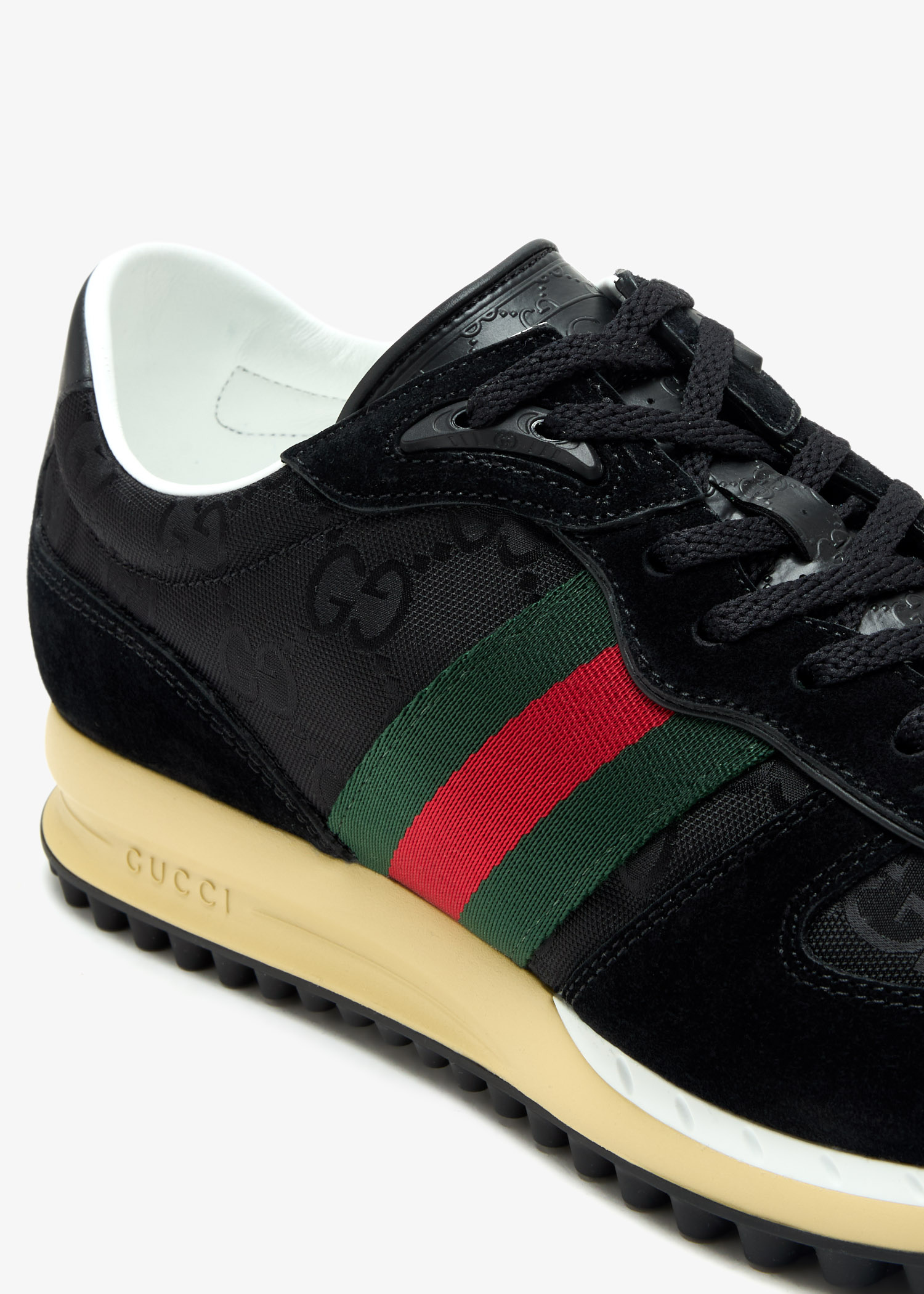 【関税&送料込】Gucci Black Canvas Sneakers Gucci Gucci Black Leather and GG Canvas Web Low Top Sneakers