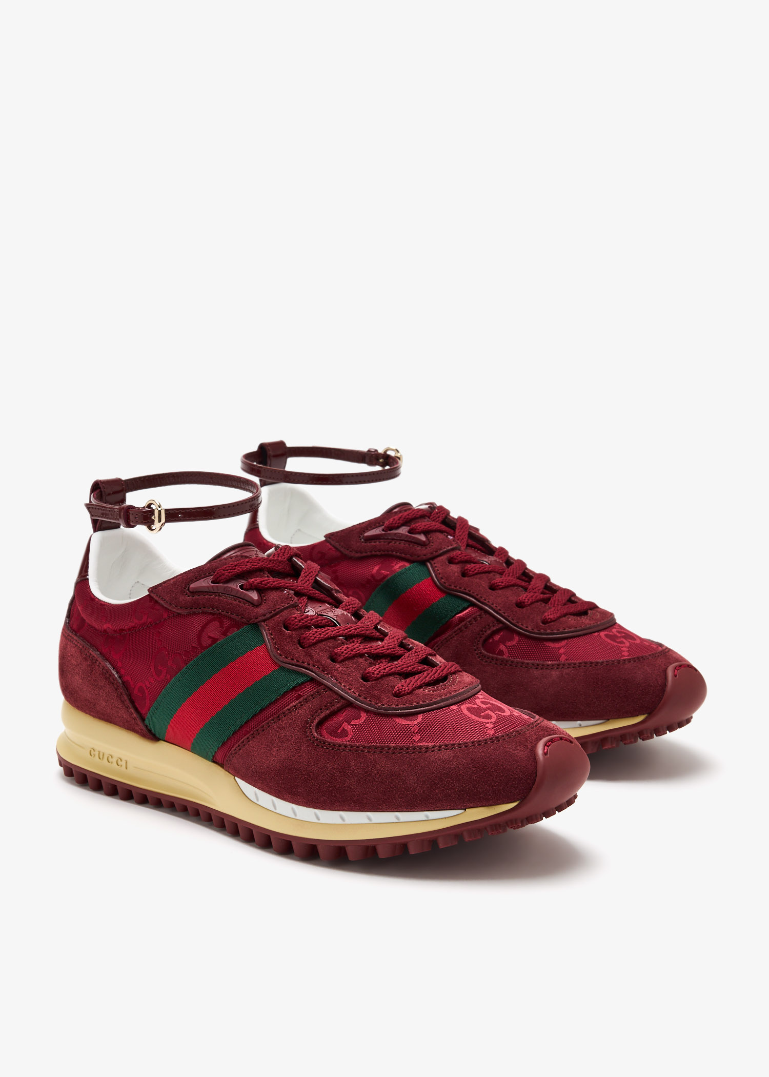 スニーカー GUCCI Women Sneakers 33656200 785452 AAEW9 6143 Red Women's Gucci Re-Web sneaker in Rosso Ancora red GG canvas