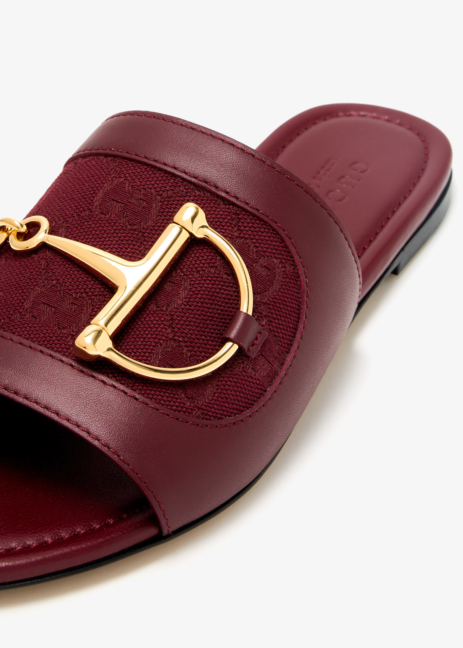 Gucci Quilted Leather Slide Sandal in Burgundy with Gold Hardware Gucci Gold Leather and Suede Thong Gladiator Block Heeled  main image 3