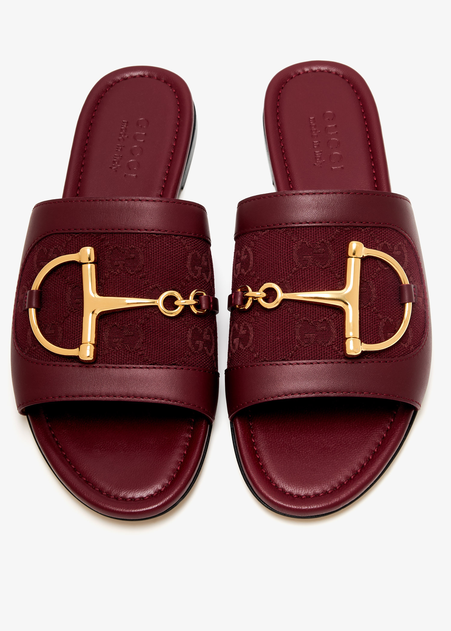 サンダル・ミュール Gucci Burgundy Leather Sandals New Marmont GG leather sandals in burgundy - Gucci | Mytheresa