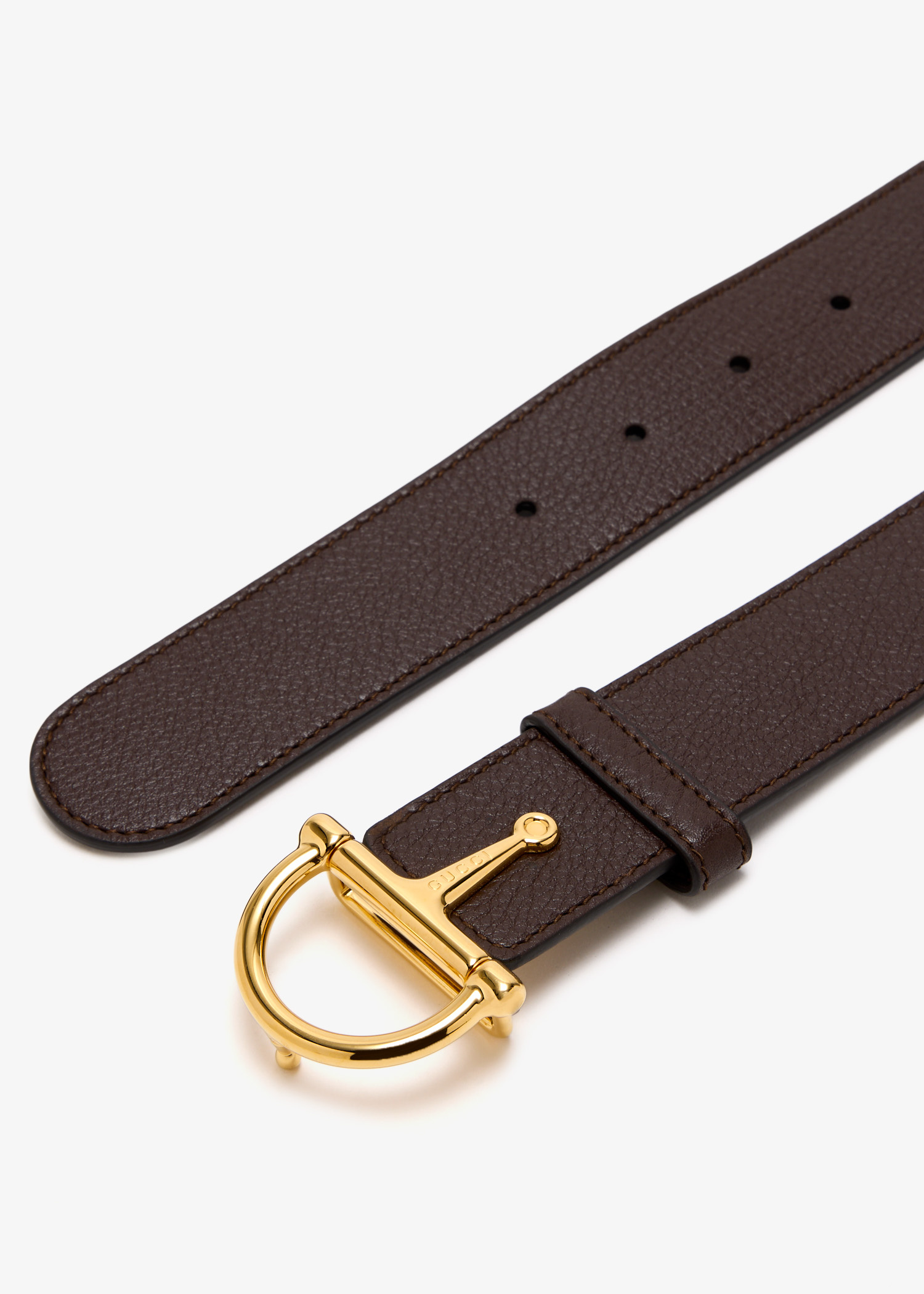 Gucci Dark Brown Leather Belt with Gold Half Horsebit Hardware Gucci Smooth Leather Horsebit Belt - Size 38 / 97 (SHF-30Sj3A) main image 2