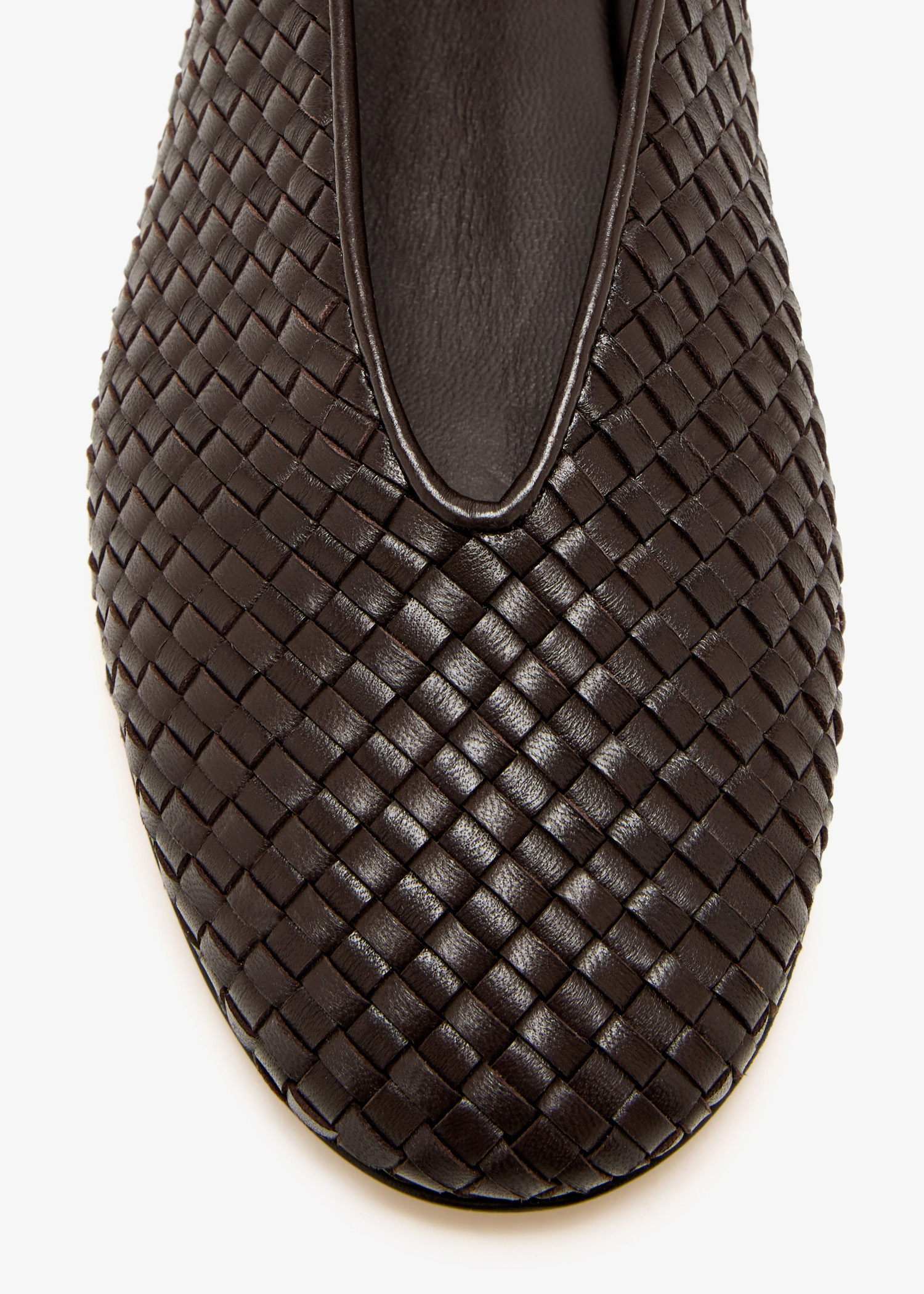 バレエシューズ Bottega Veneta Dark Brown Leather Rosa Ballerinas Rosa woven leather ballet flats in brown - Bottega Veneta