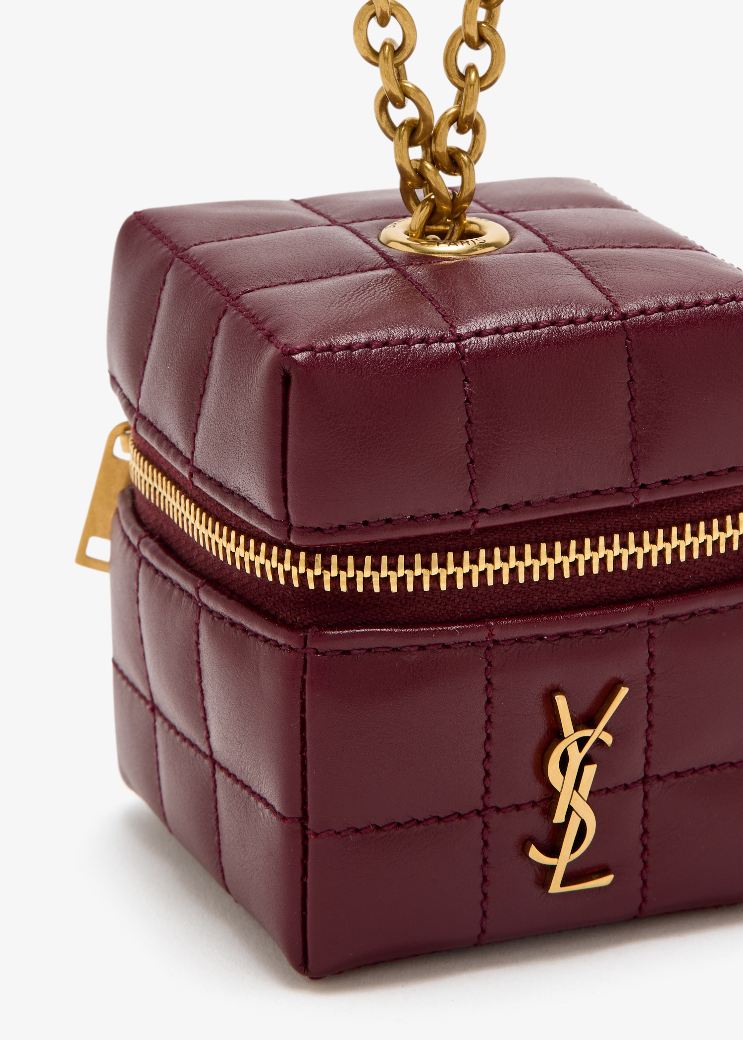 Saint Laurent Cassandre mini cube bag charm for Women - Burgundy